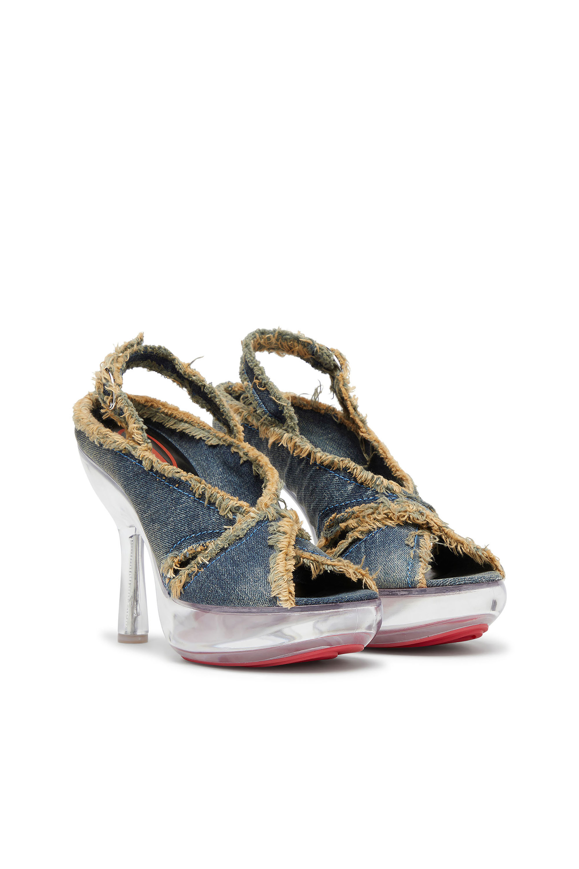 Diesel - D-LAKE PLATFORM SDL, Woman's D-Lake-Platform sandals in frayed denim and plexiglass in Blue Jeans - 3