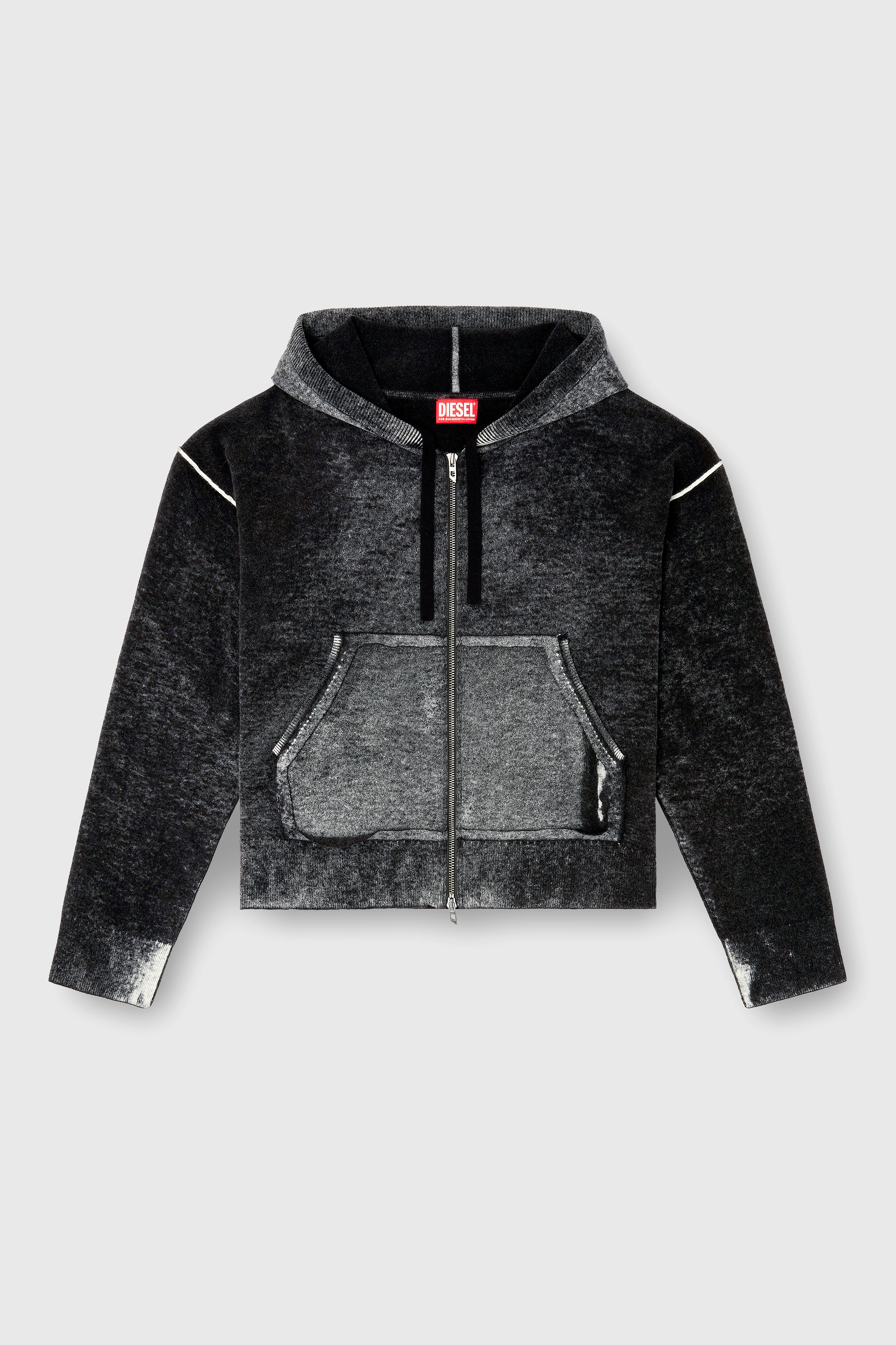 Diesel - M-HERMINE, Woman's Reverse-print hooded cardigan in wool in Black/Grey - 2