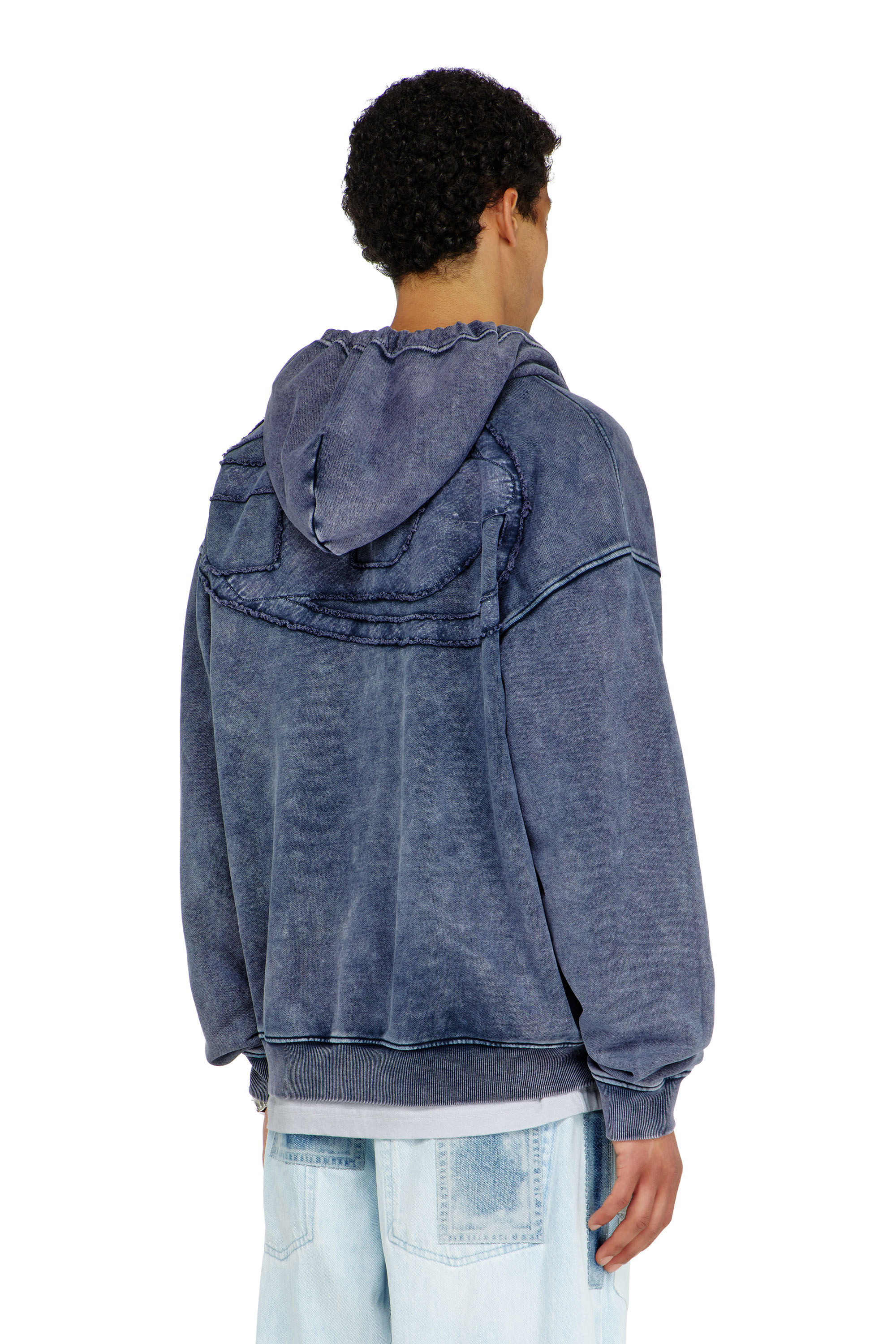 Diesel - S-BOXT-HOOD-ZIP-DEN, Man's Zip-up hoodie in treated cotton fleece in Blue - 4