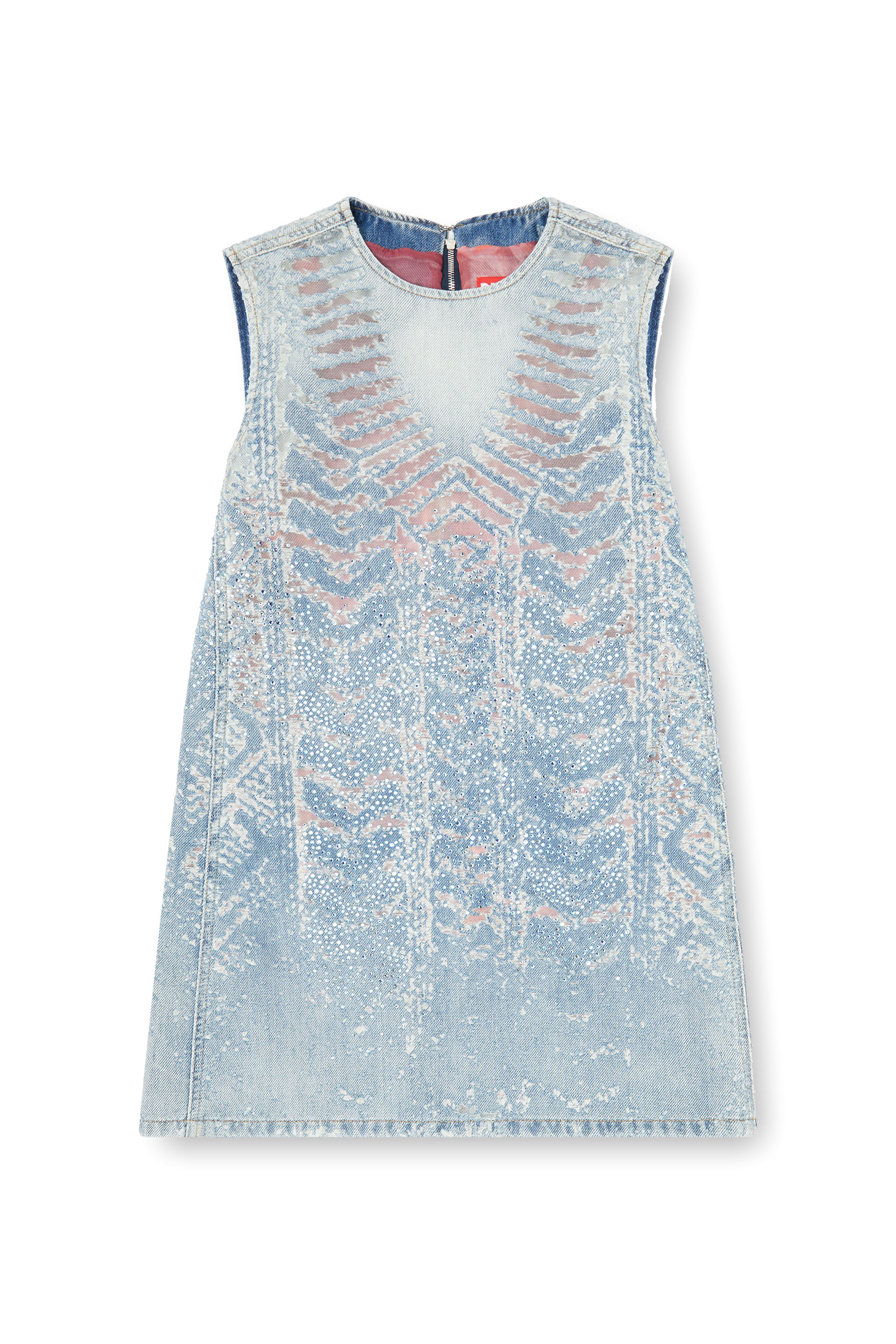 Diesel - DE-MYRELA-S, Woman's Mini dress in microstone devor&eacute; denim in null - 1