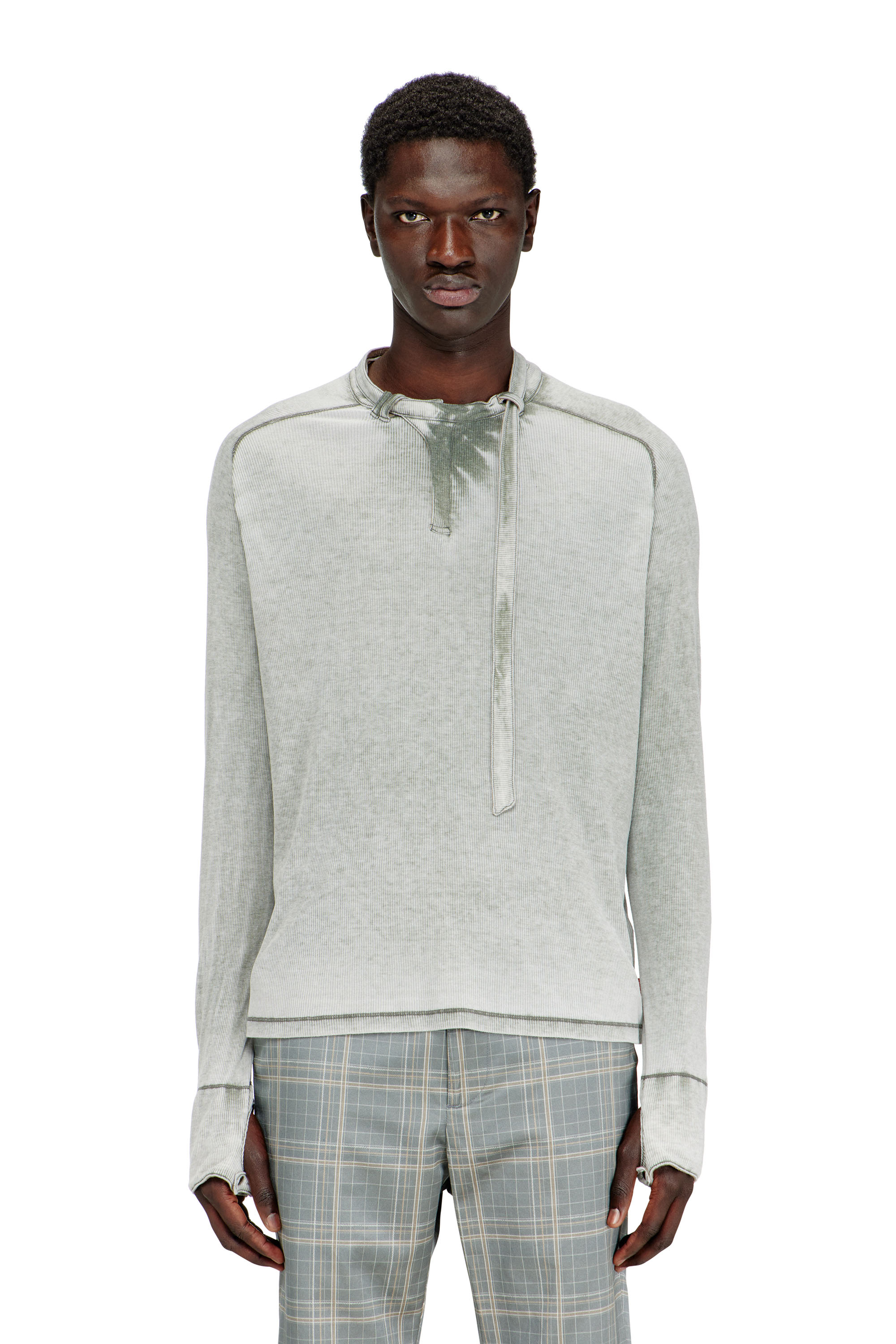 Diesel - T-GOHAN, Man's Rib-jersey top with biker neck strap in Grey - 1