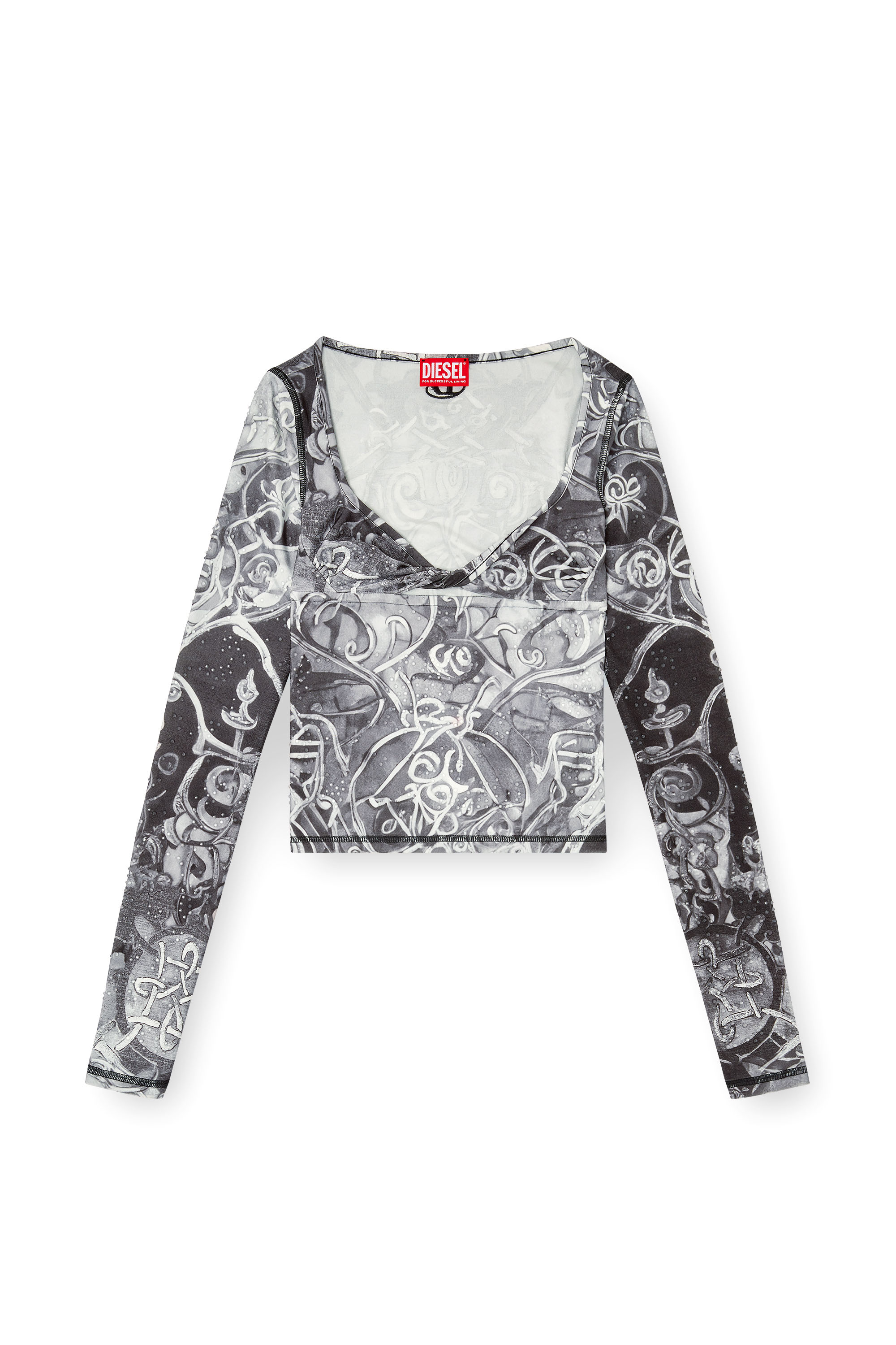 T-ANTICA-LS, Grey Diesel - T-ANTICA-LS, Woman's Printed top with crystal droplets in Grey - 2