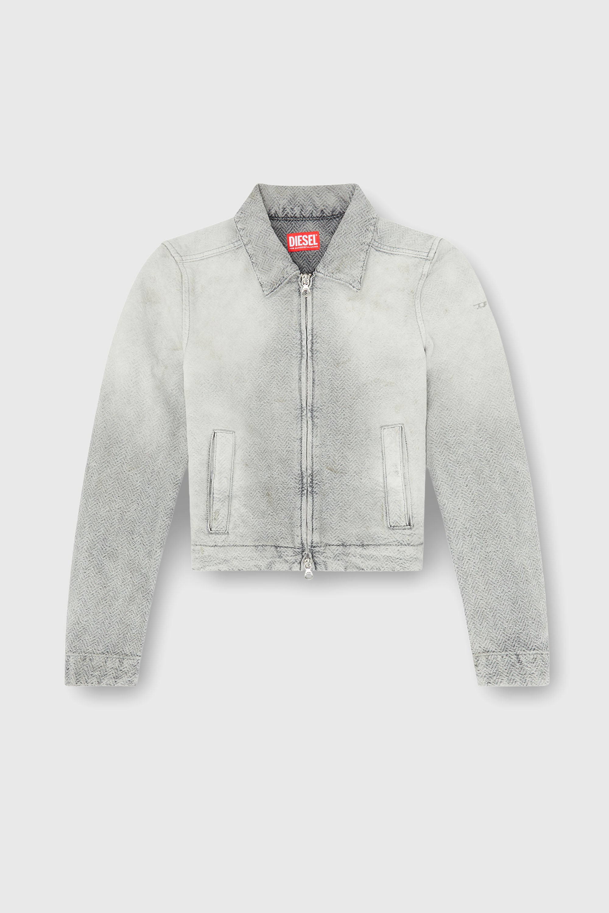 Diesel - DE-CORB, Woman's Jacket in distressed herringbone denim in Light Grey - 1