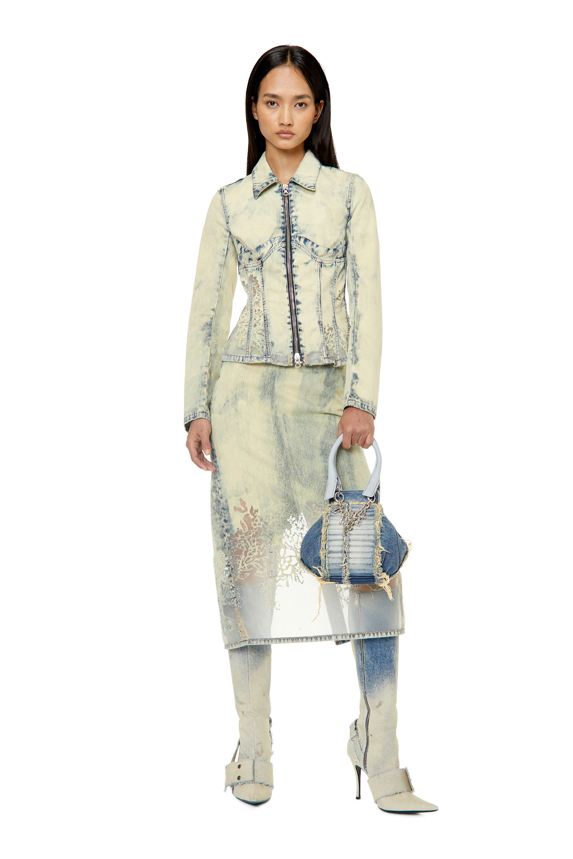 DE-PRA-FSC, Light Blue Diesel - DE-PRA-FSC, Woman's Midi skirt in lace denim in Light Blue - 1