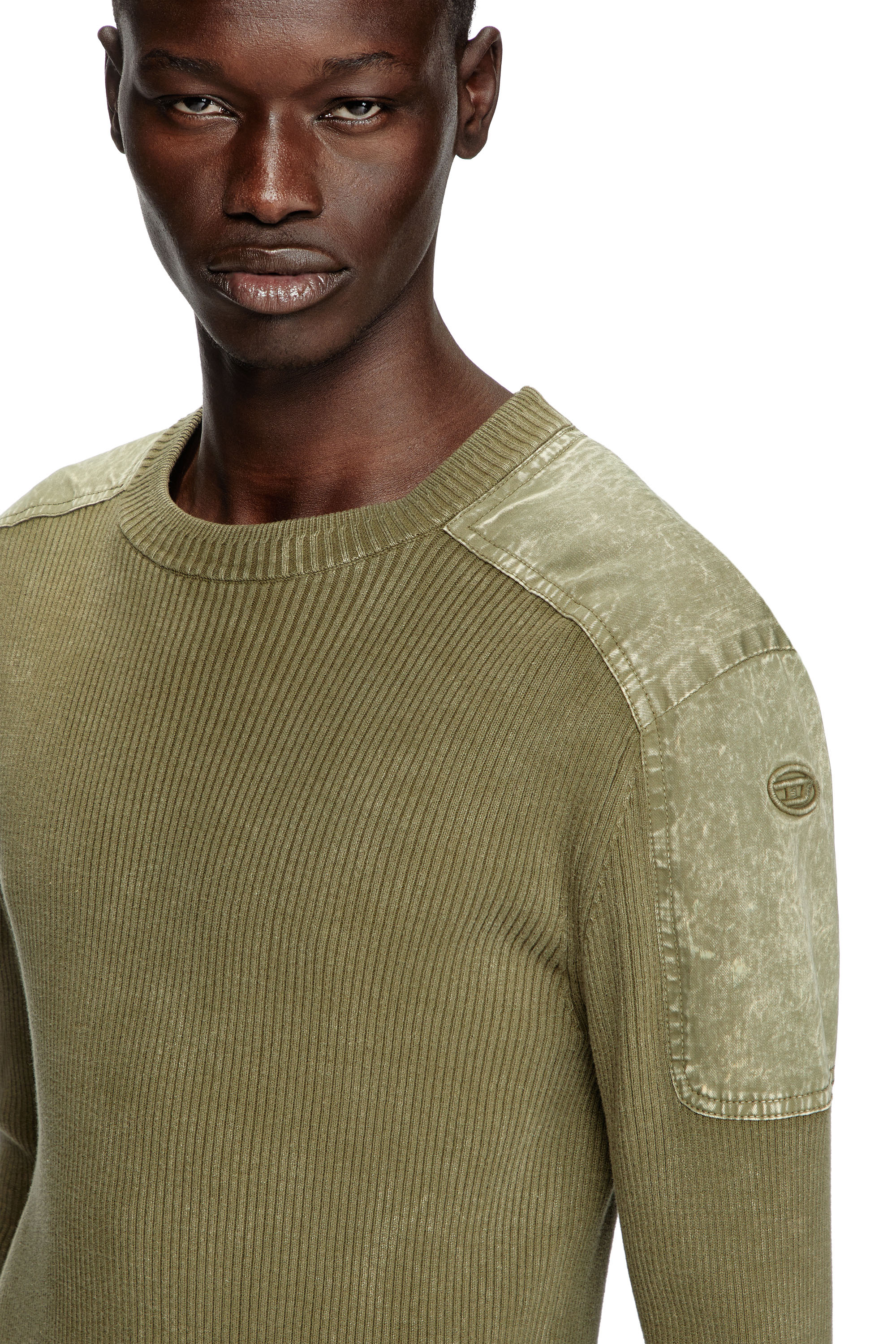 K-MARTIN, Military Green Diesel - K-MARTIN, Man's Jumper with contrast shoulder panels in Military Green - 5