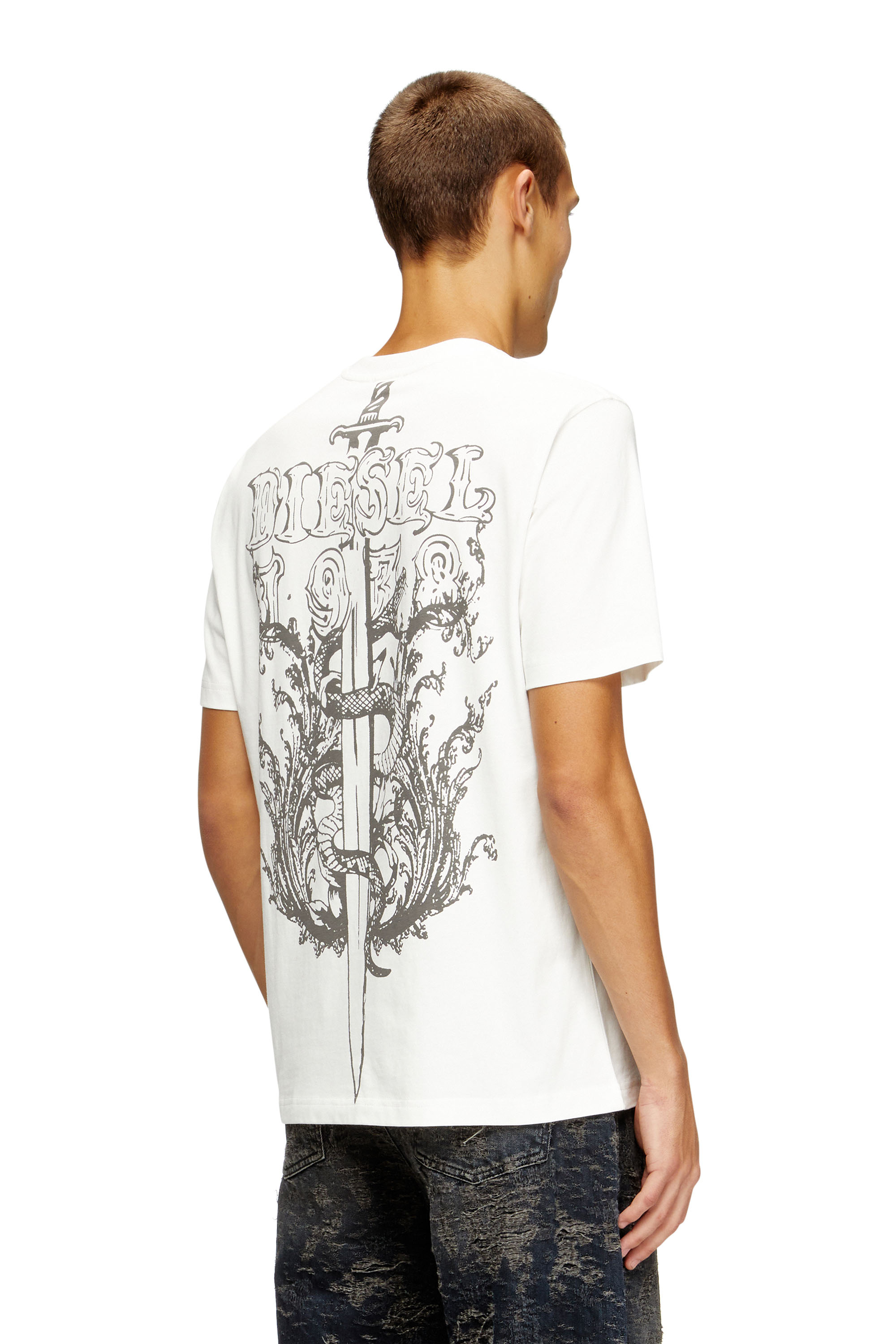 Diesel - T-ADJUST-T10, Man's Cotton t-shirt with graphic print on back in White - 3