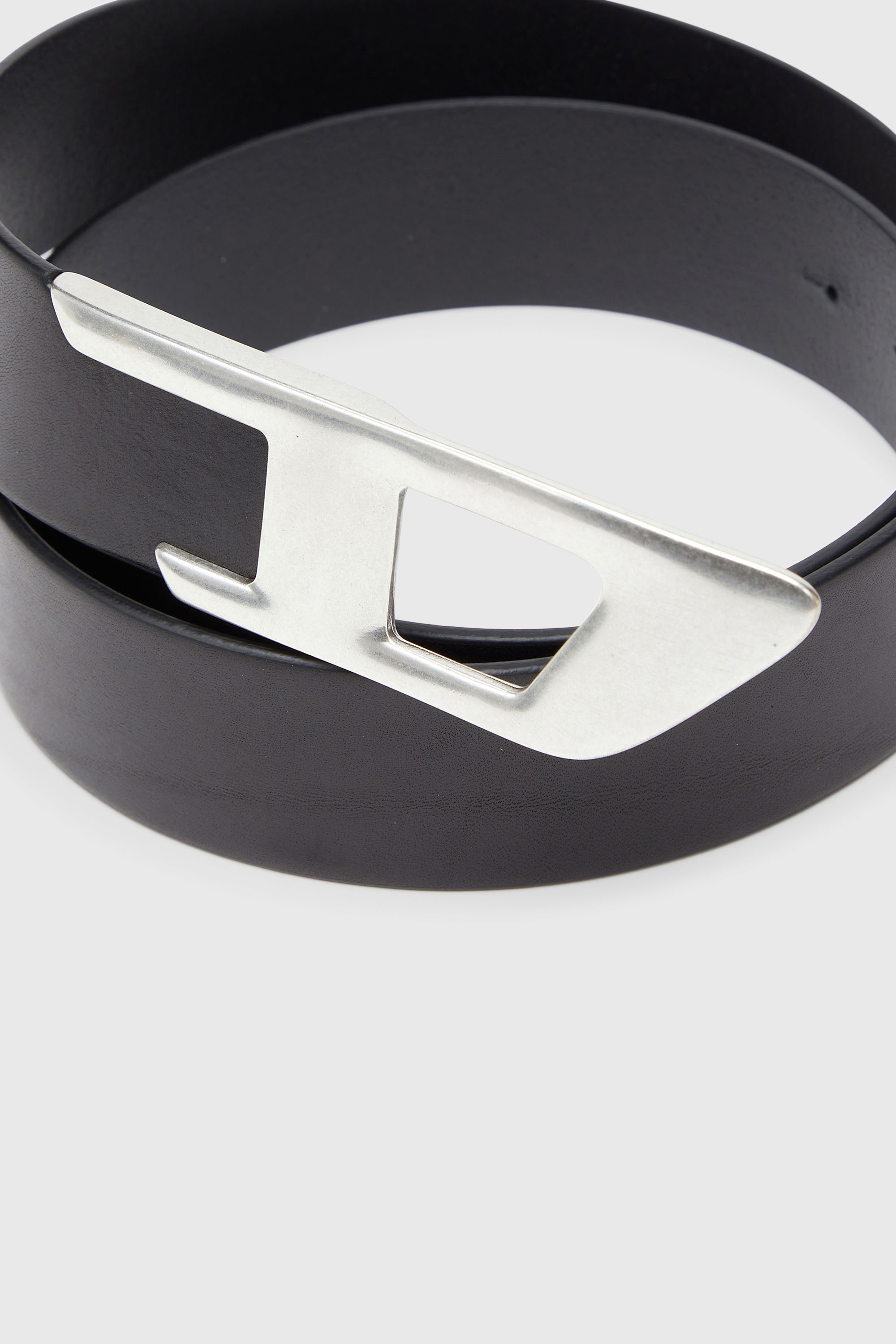 Diesel - B-D LOGO 2.0 40, Unisex's 4 cm leather belt with metal D buckle in Black/Silver - 3