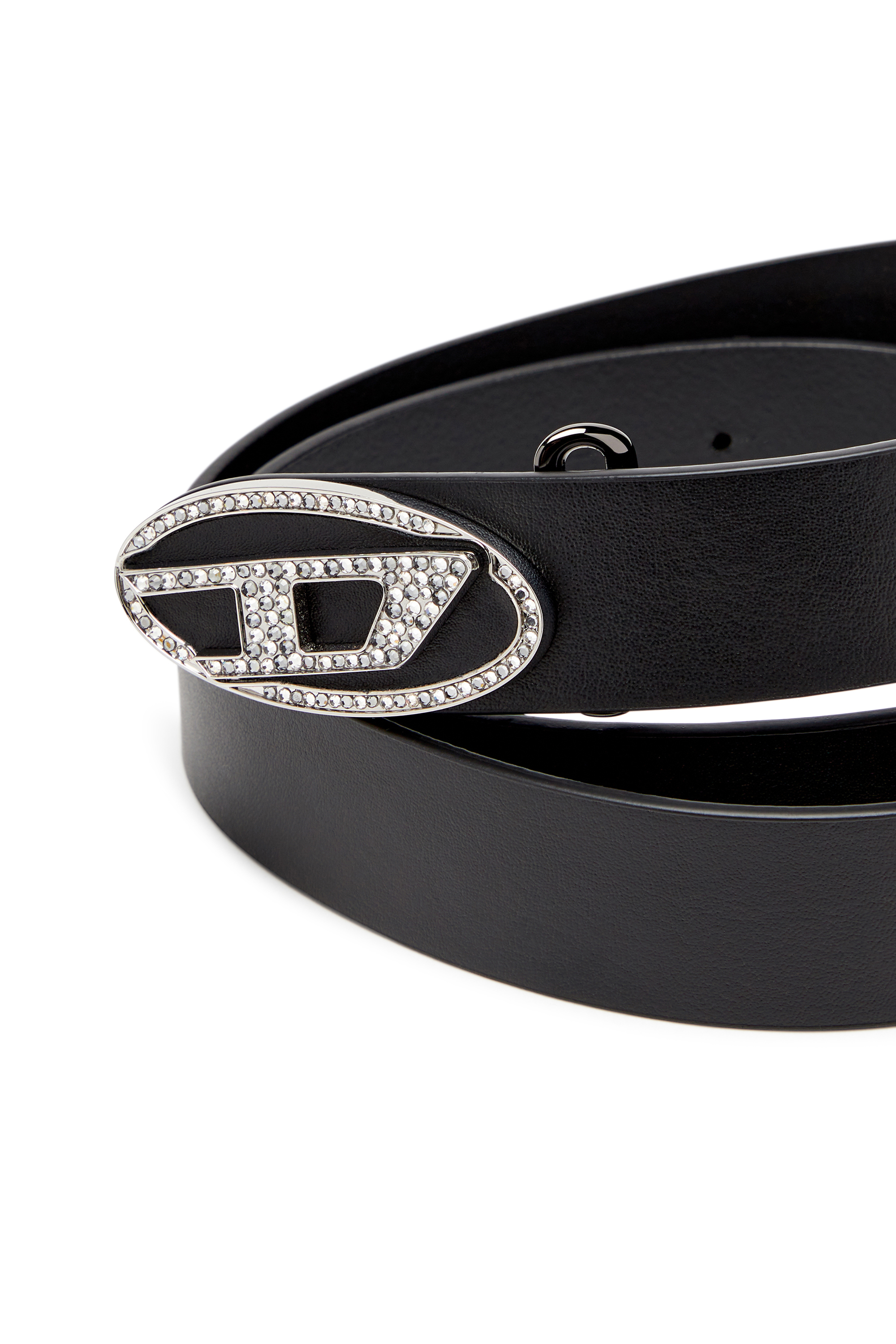 Diesel - B-1DR-LAYER STRASS, Woman's Leather belt with crystal buckle in Black - 3