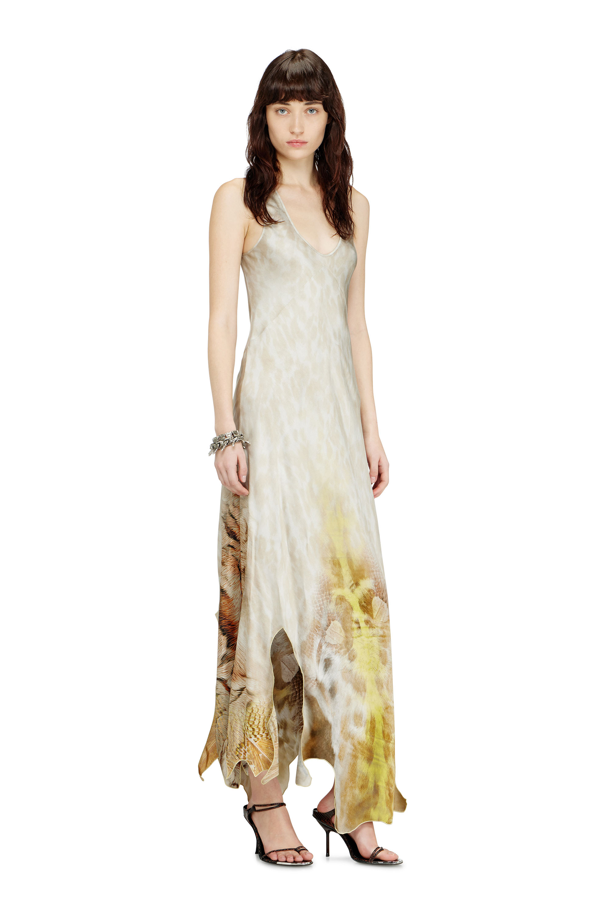 Diesel - D-IKARA, Woman's Long satin dress with hide-effect hem in Beige - 1