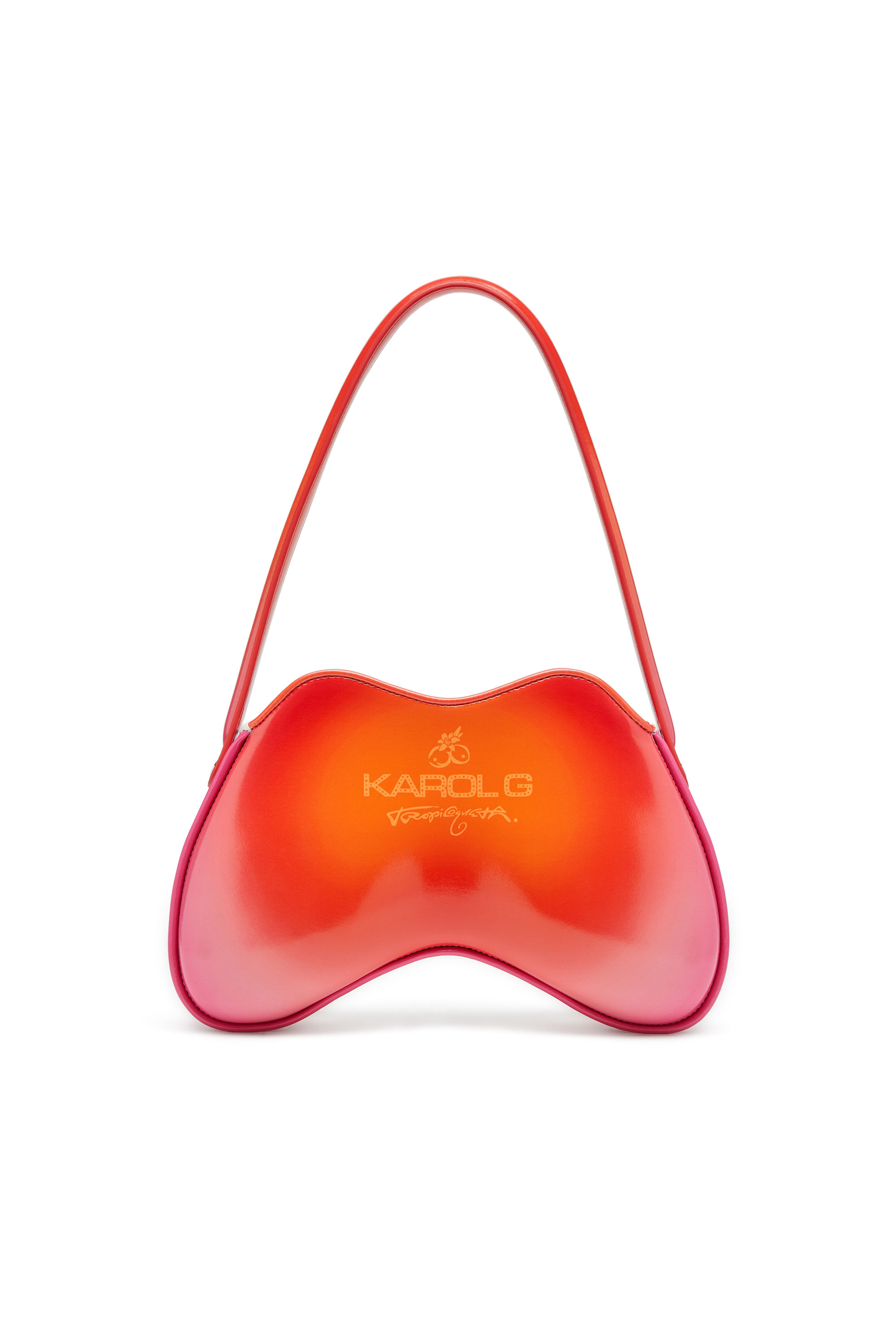 Diesel - K.G. DOUBLE-D SHOULDER, Woman's Double-D-Glossy shoulder bag with lotus print in White/Pink - 3