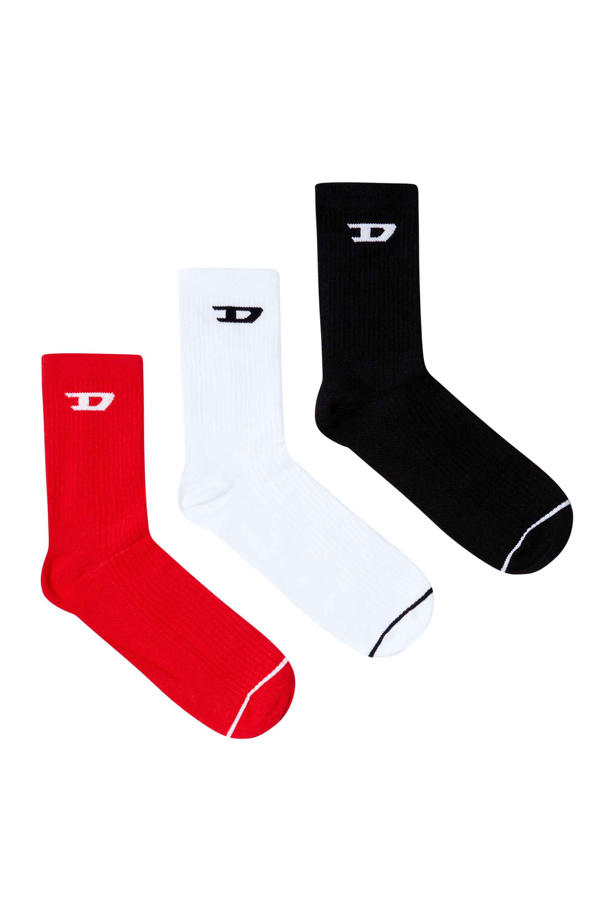 Diesel - SKM-D-TENNIS-CREW-17,5, Man's Three-pack ribbed socks with D logo in Red/White - 1