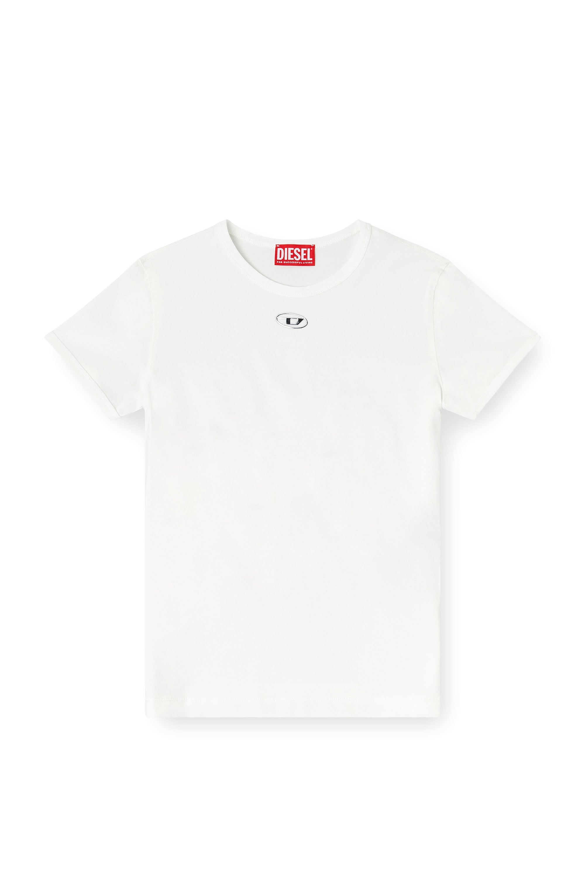 Diesel - T-UNCUTIESLONG-OD, Woman's Slim T-shirt with metallic Oval D in White - 3
