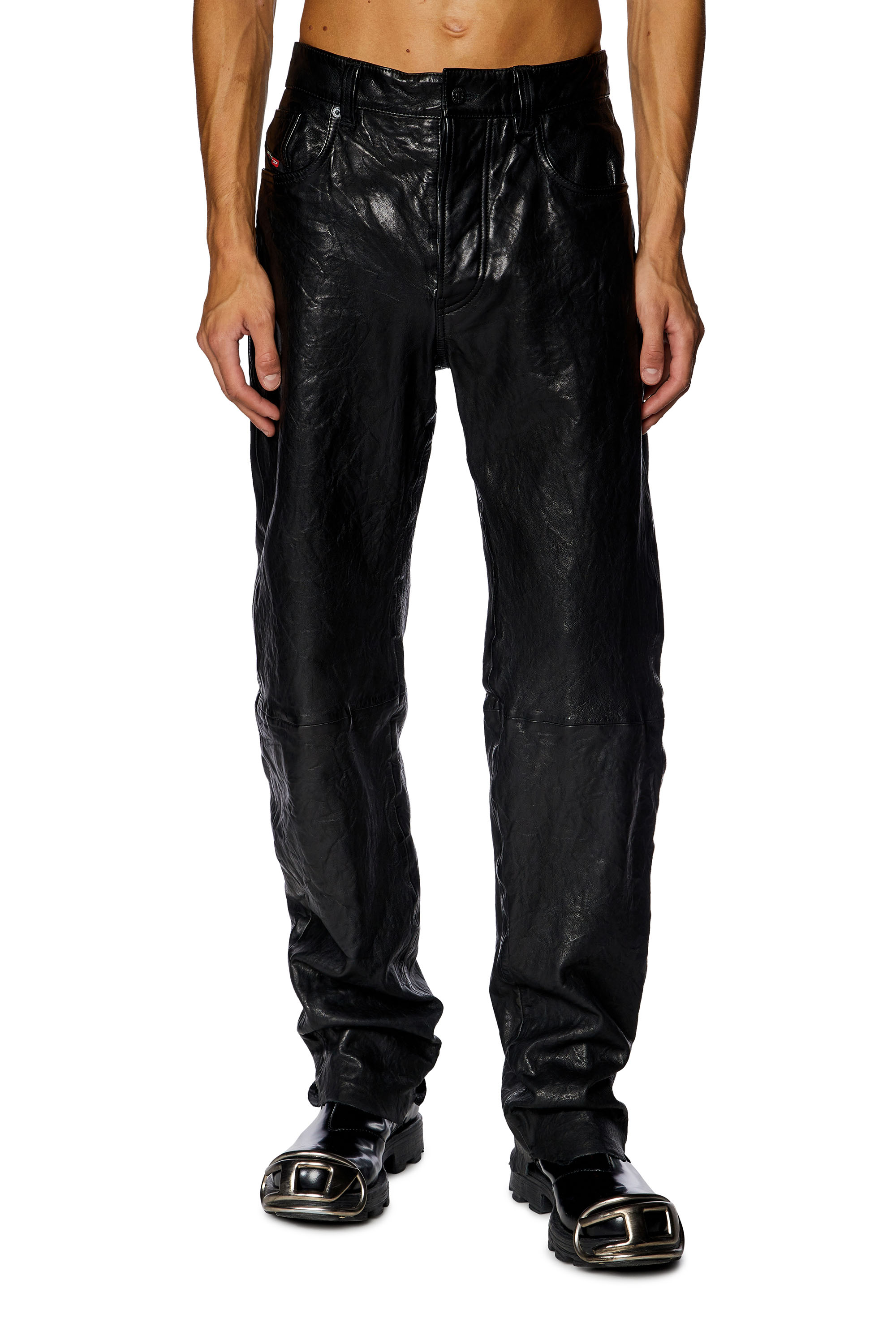Diesel - P-MACS-LTH, Man Textured waxed-leather pants in Black - Image 2