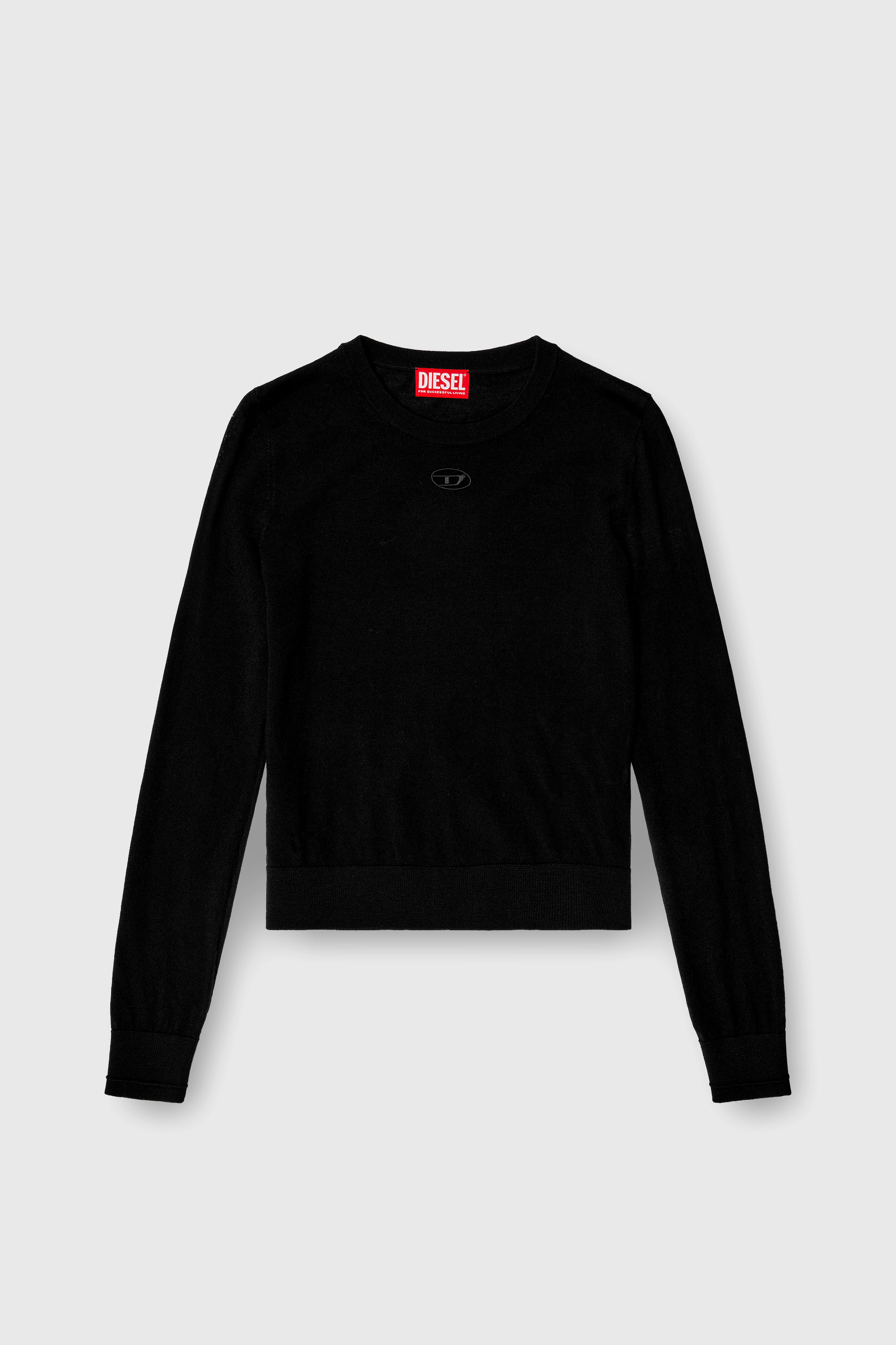 Diesel - M-ALINESA, Woman's Wool jumper with cut-out logo in Black - 2