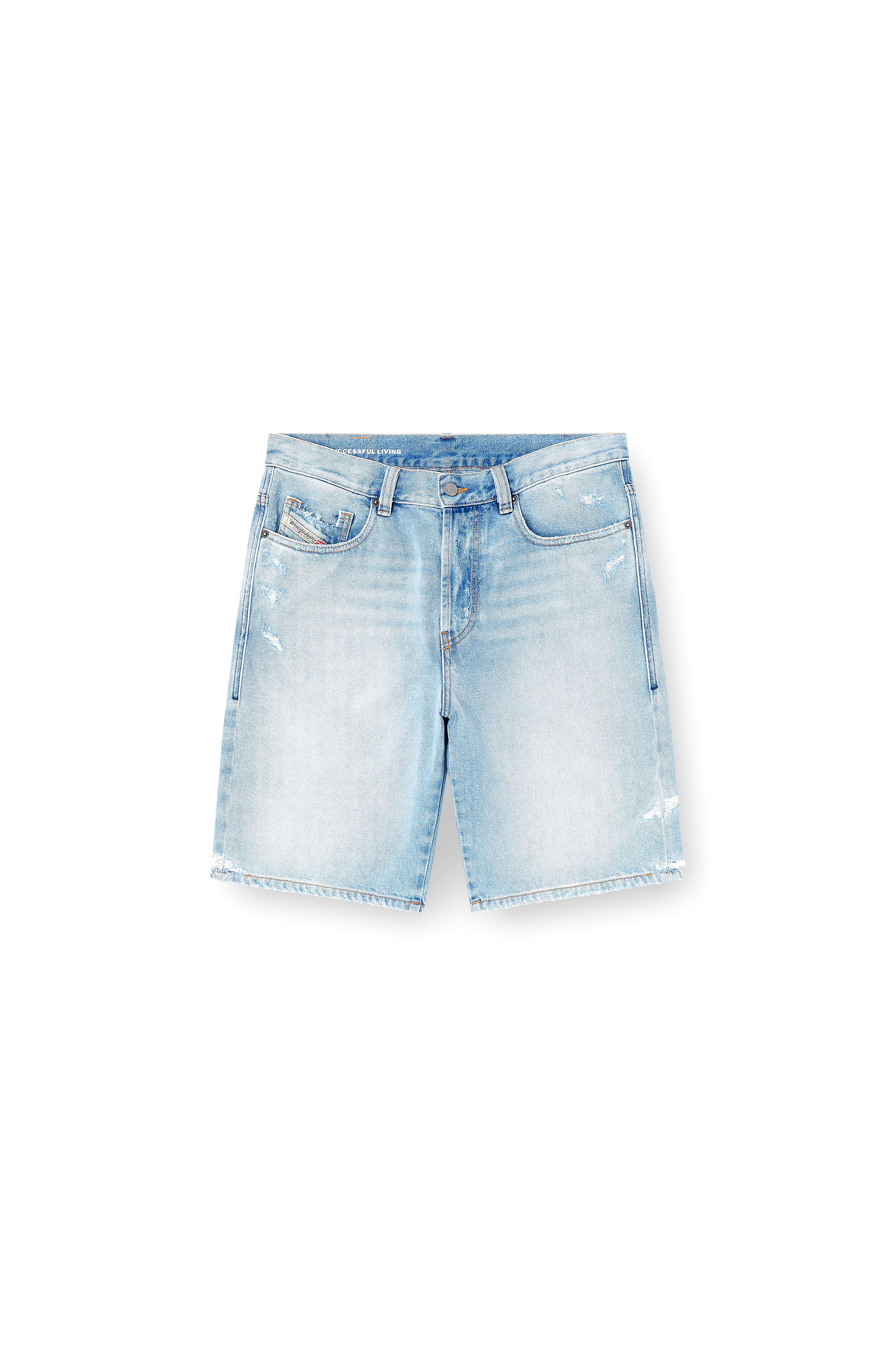 Diesel - REGULAR-SHORT, Man's Shorts in destroyed denim in Light Blue - 4