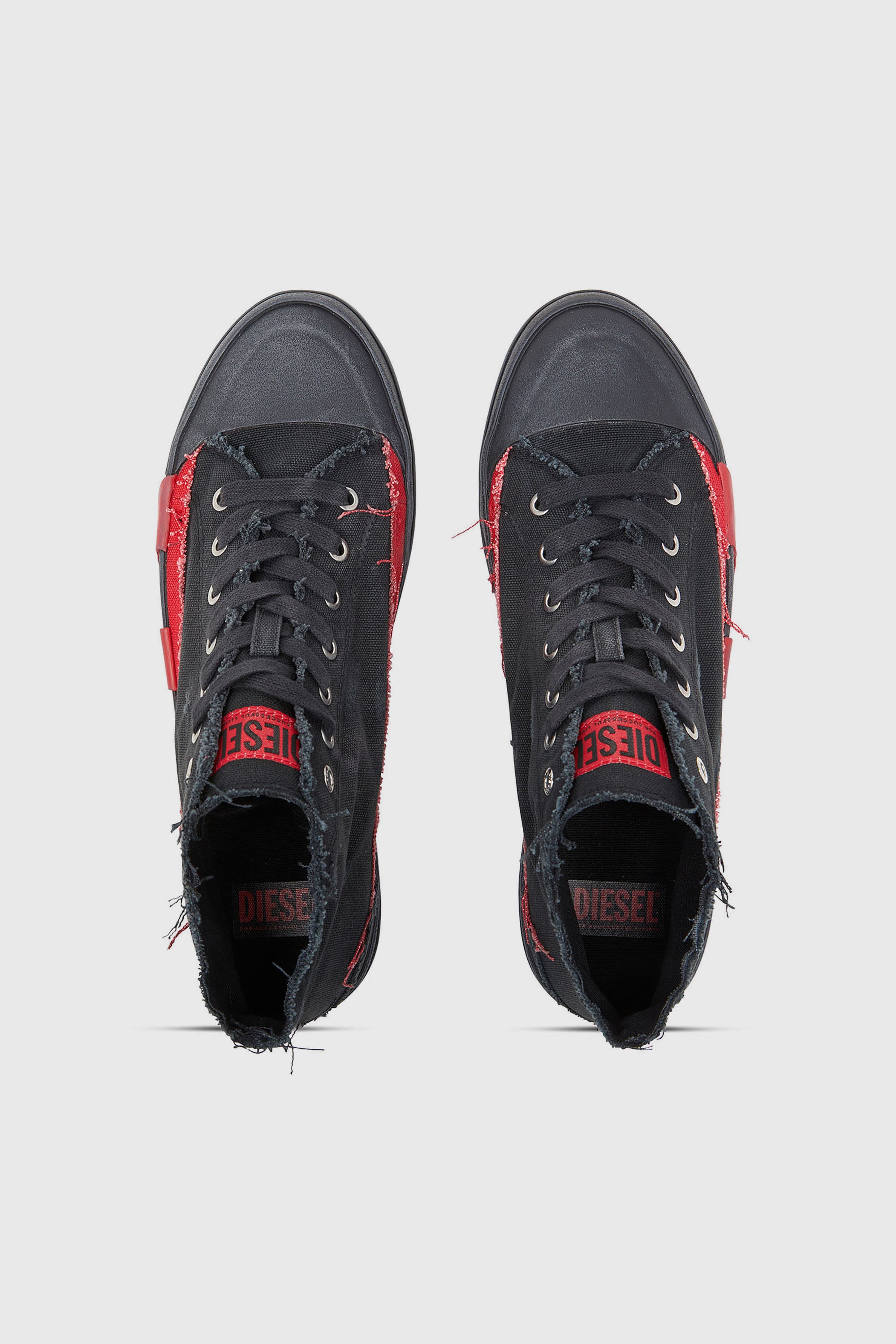 Diesel - S-D-VERSE MID II, Man's S-D-Verse-Distressed high-top sneakers in canvas in Black/Red - 4