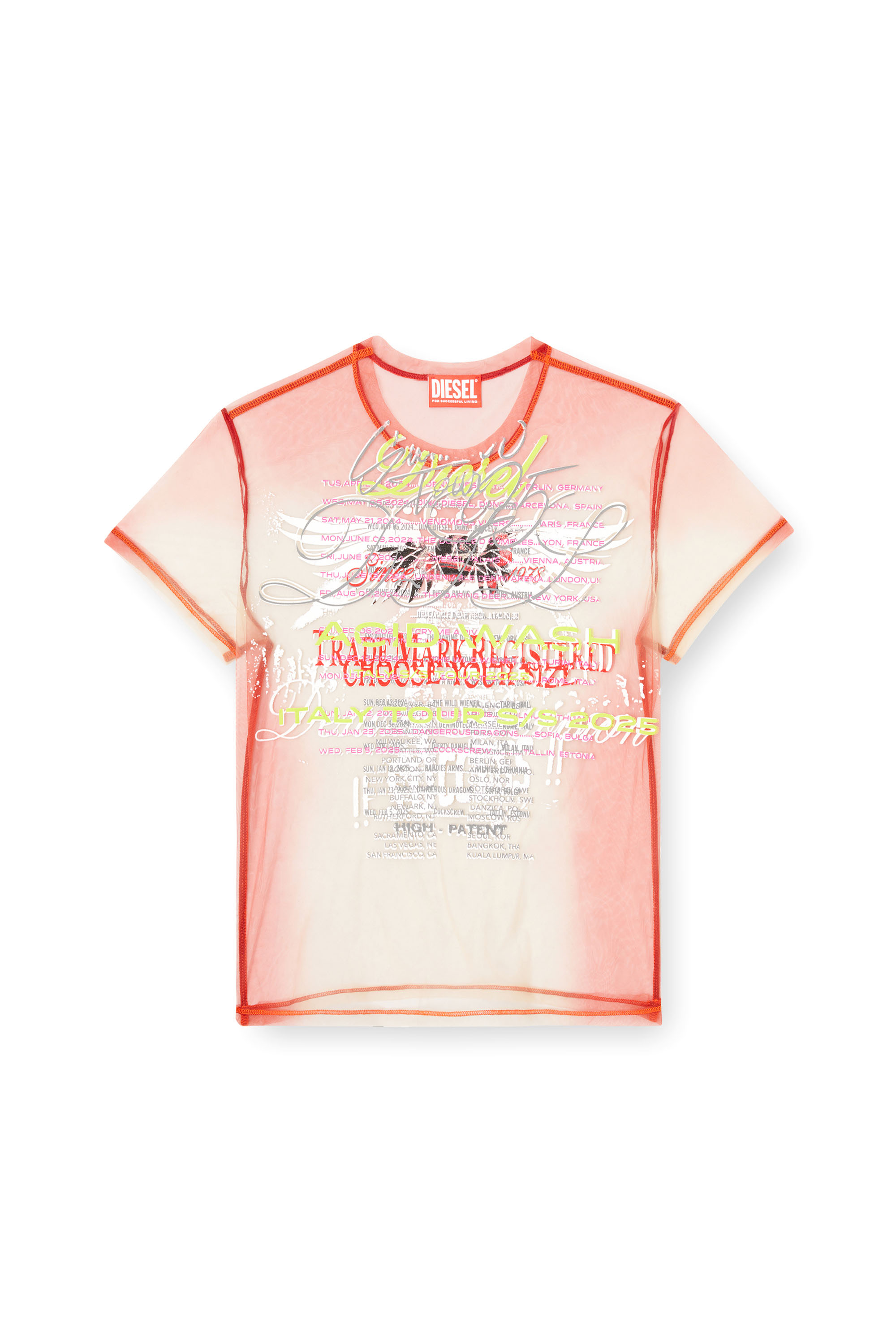 Diesel - T-YRAC, Woman's Sheer top with lyrics print in Pink - 2
