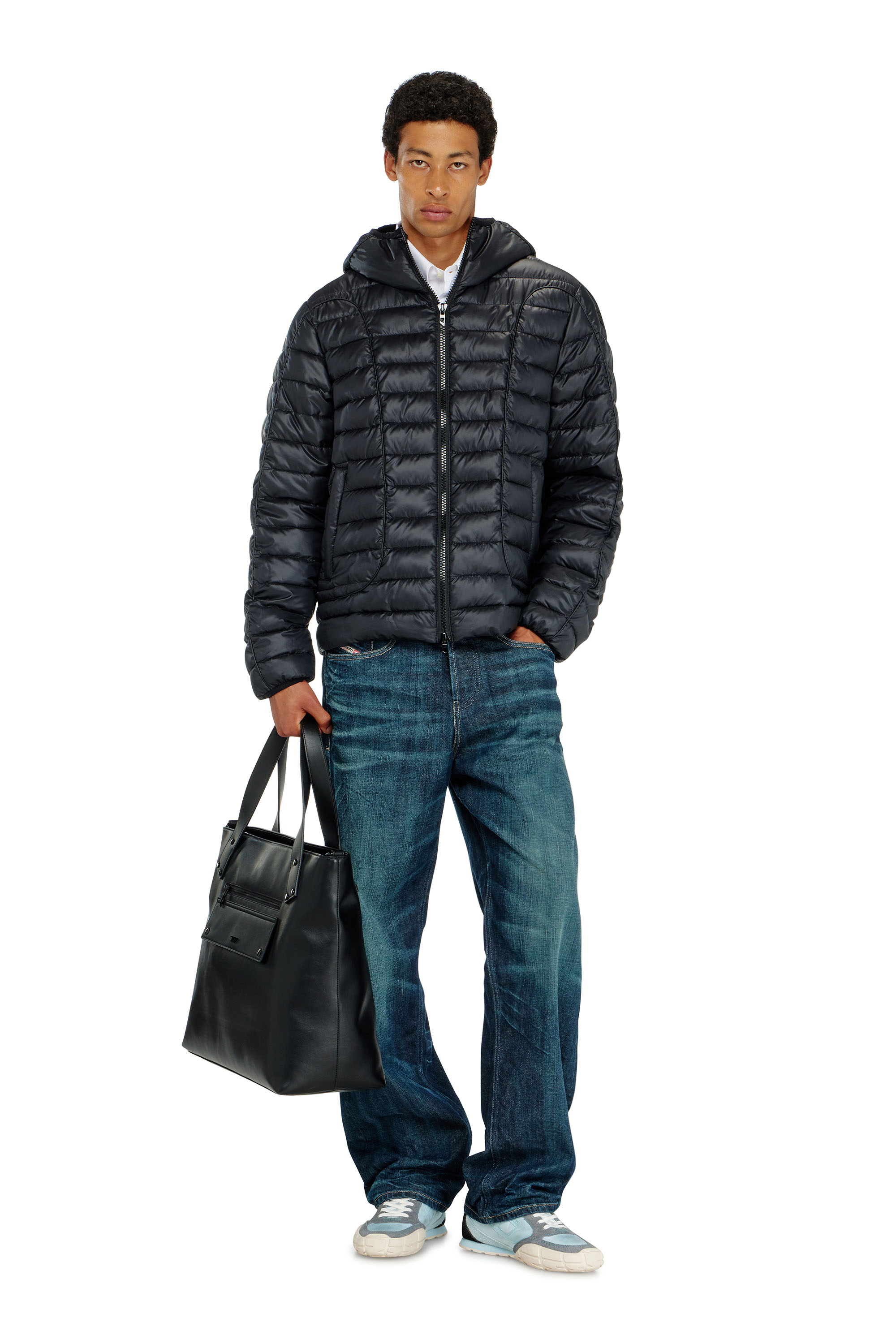 Diesel - W-STONE-WRD, Man's Puffer jacket with tonal piping in Black - 2
