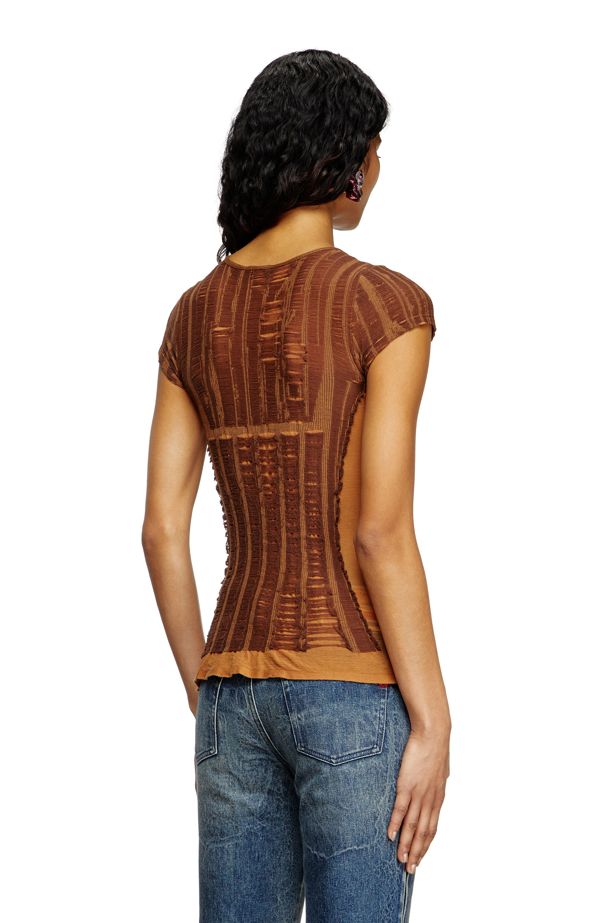 Diesel - M-CALAI-SS, Woman's Seamless T-shirt with lingerie illusion in Brown - 4