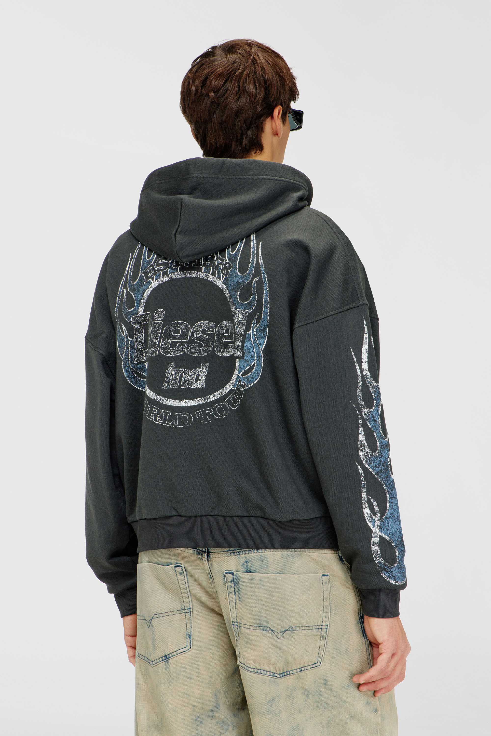 Diesel - S-TOLY-ZIP, Man's Zip-up hoodie with crack print in Dark grey - 4