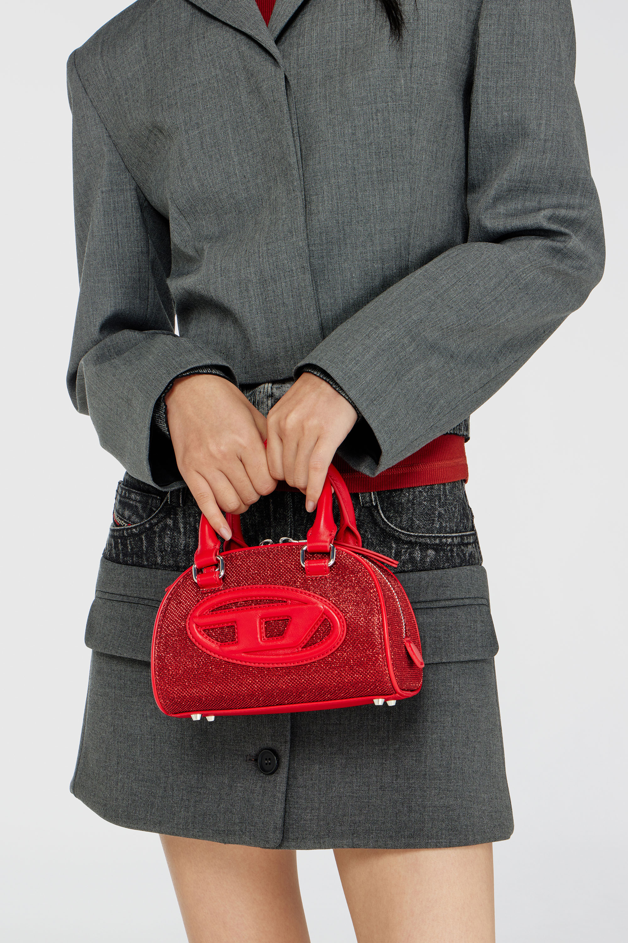 Diesel - 1DR DOME CROSSBODY, Woman's 1DR Dome- Small bowling bag in Lurex fabric in Red - 2