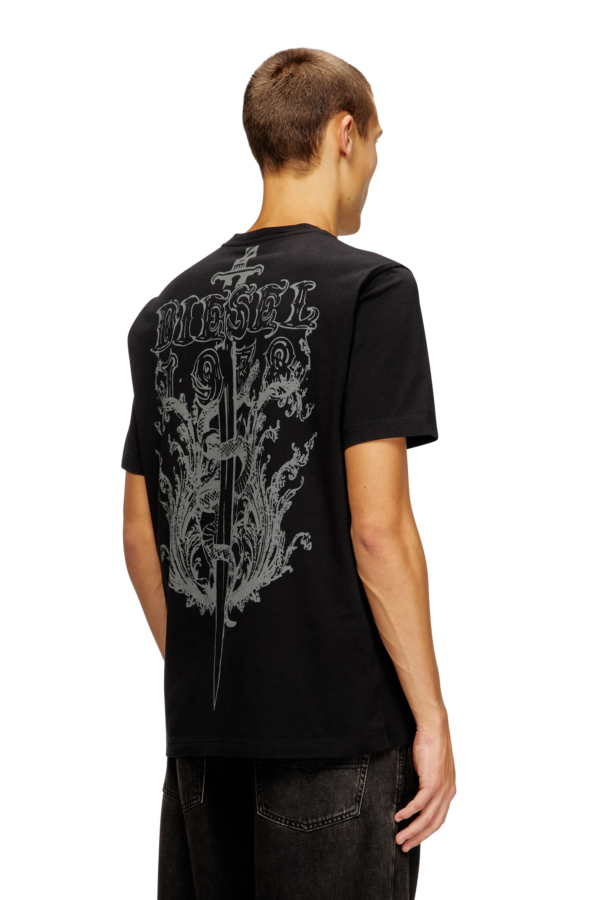 Diesel - T-ADJUST-T10, Man's Cotton t-shirt with graphic print on back in Black - 3