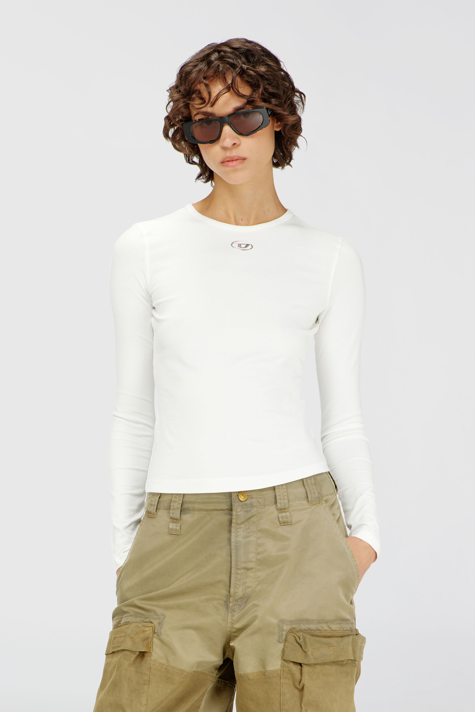 Diesel - T-UNCUTIESLONG-LS-OD, Woman's Cotton sweater with Oval D logo in White - 1