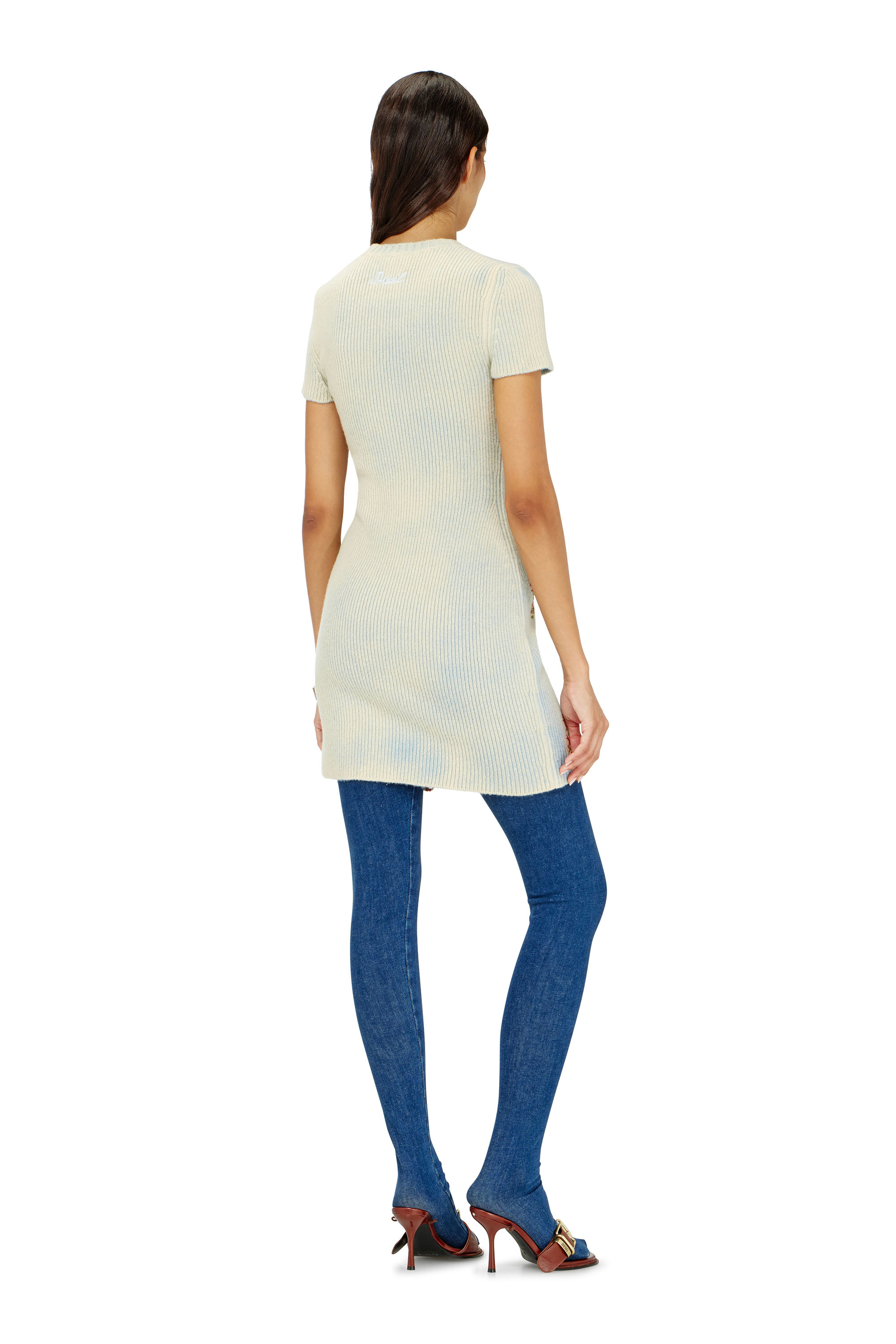Diesel - M-RINNIE, Woman's Short dress in floral wool-blend knit in White - 3