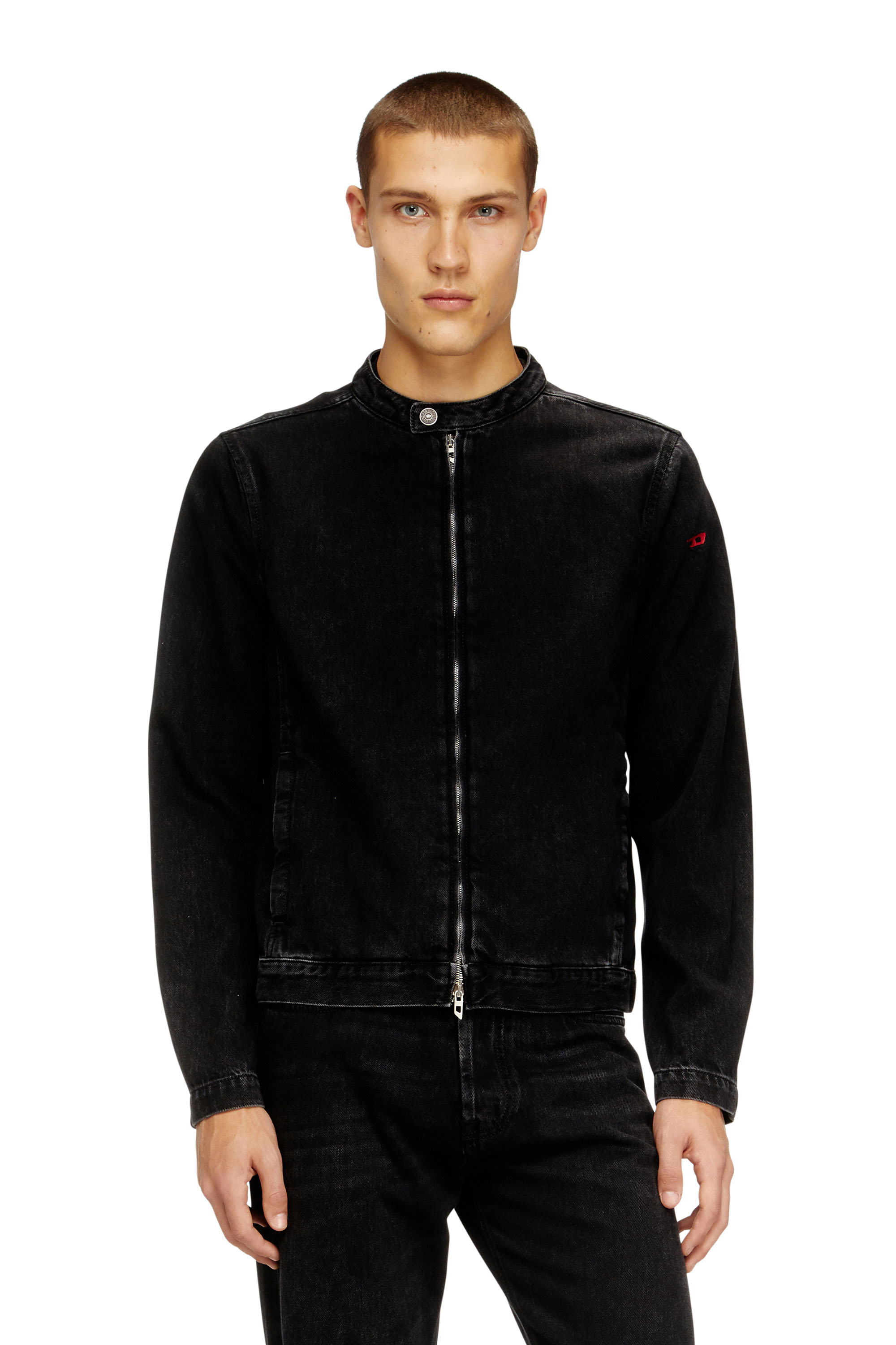 Diesel - D-GLORY, Man's Moto jacket in clean-wash denim in Black/Dark grey - 1
