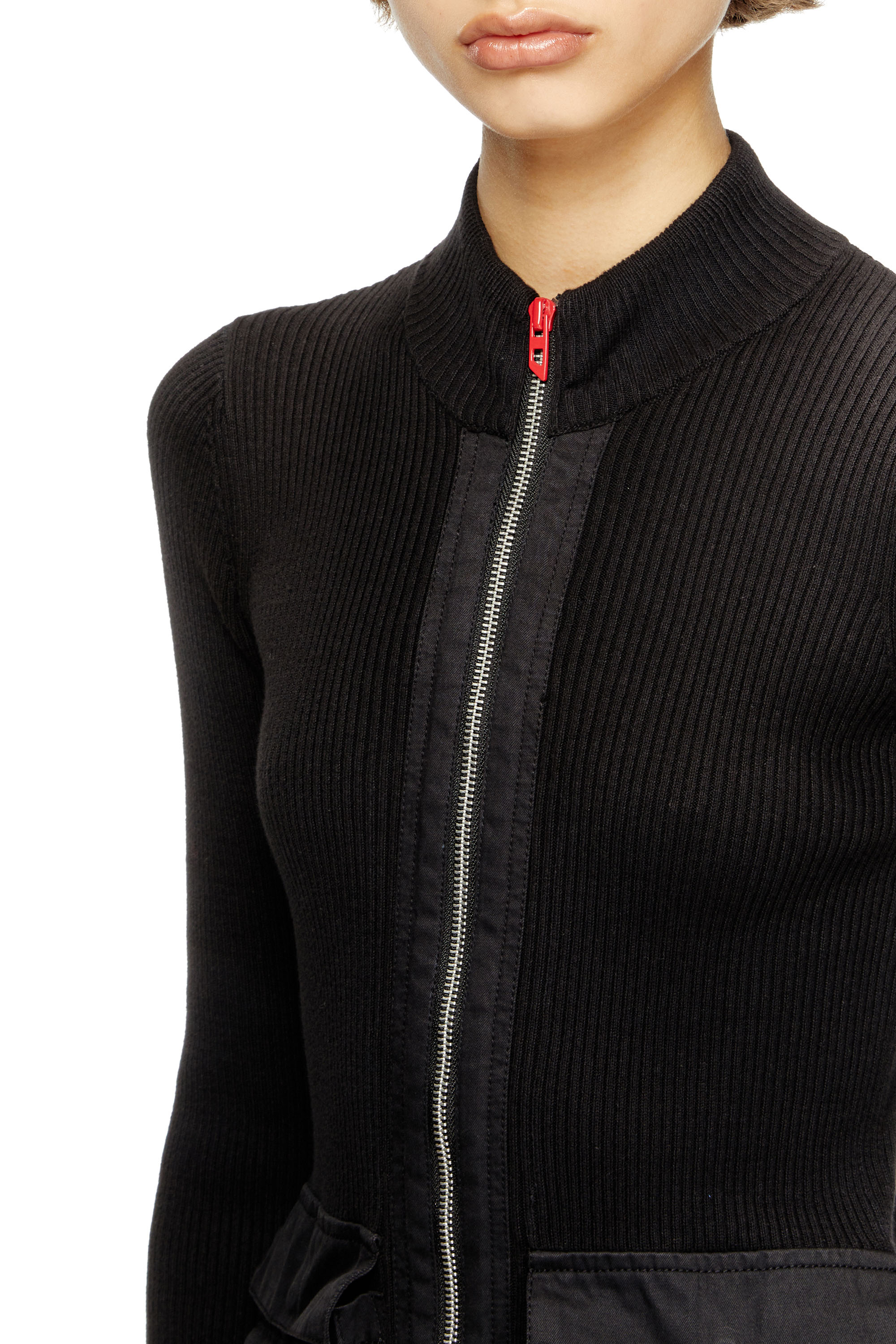 Diesel - M-MELISSA, Woman's Ribbed cardigan with cargo pockets in Black - 5