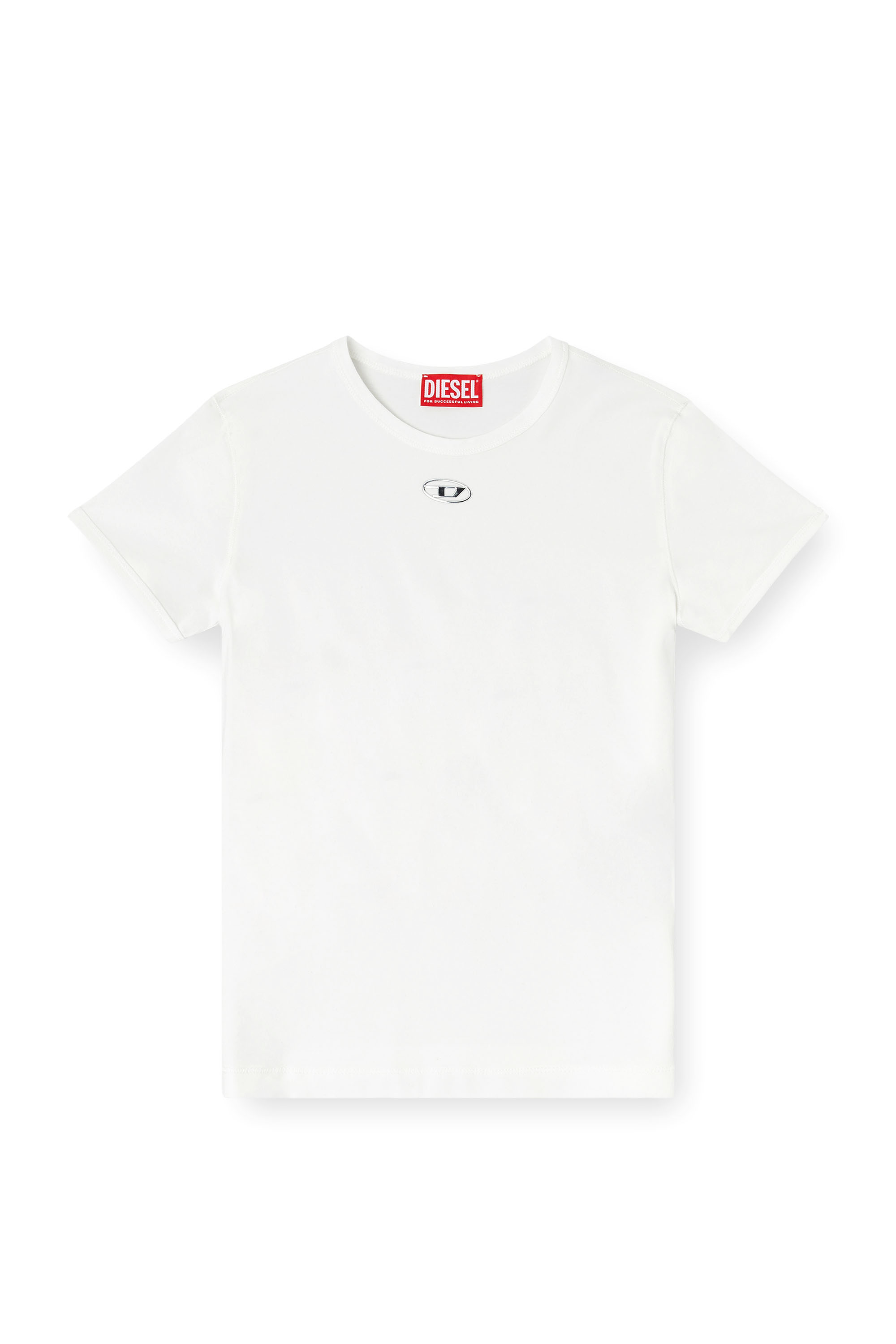 Diesel - T-UNCUTIESLONG-OD, Woman's Slim-fit T-shirt with metallic Oval D in White - 2