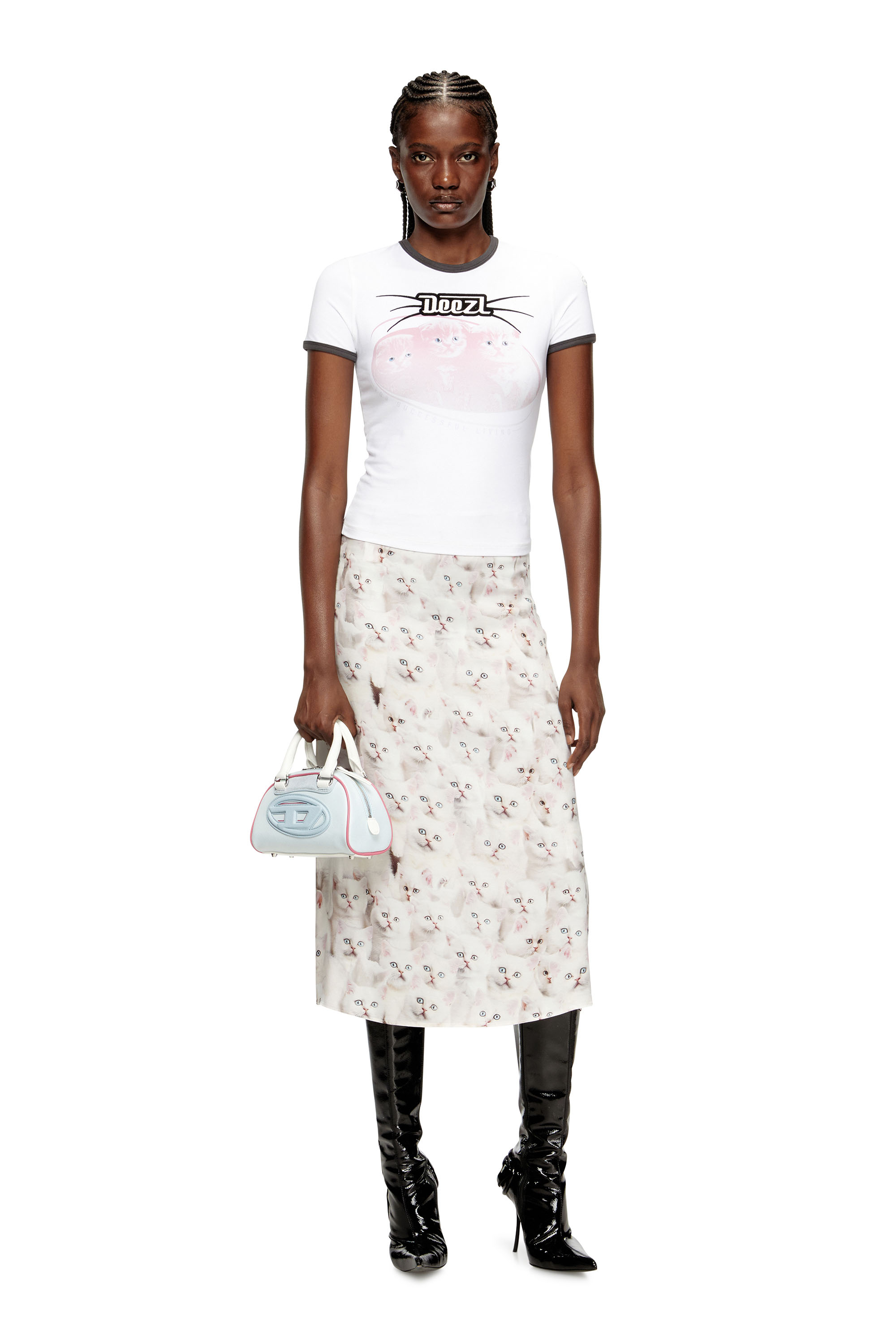 Diesel - O-RCHID-R1, Woman's Midi skirt in viscose with all-over print in White - 1