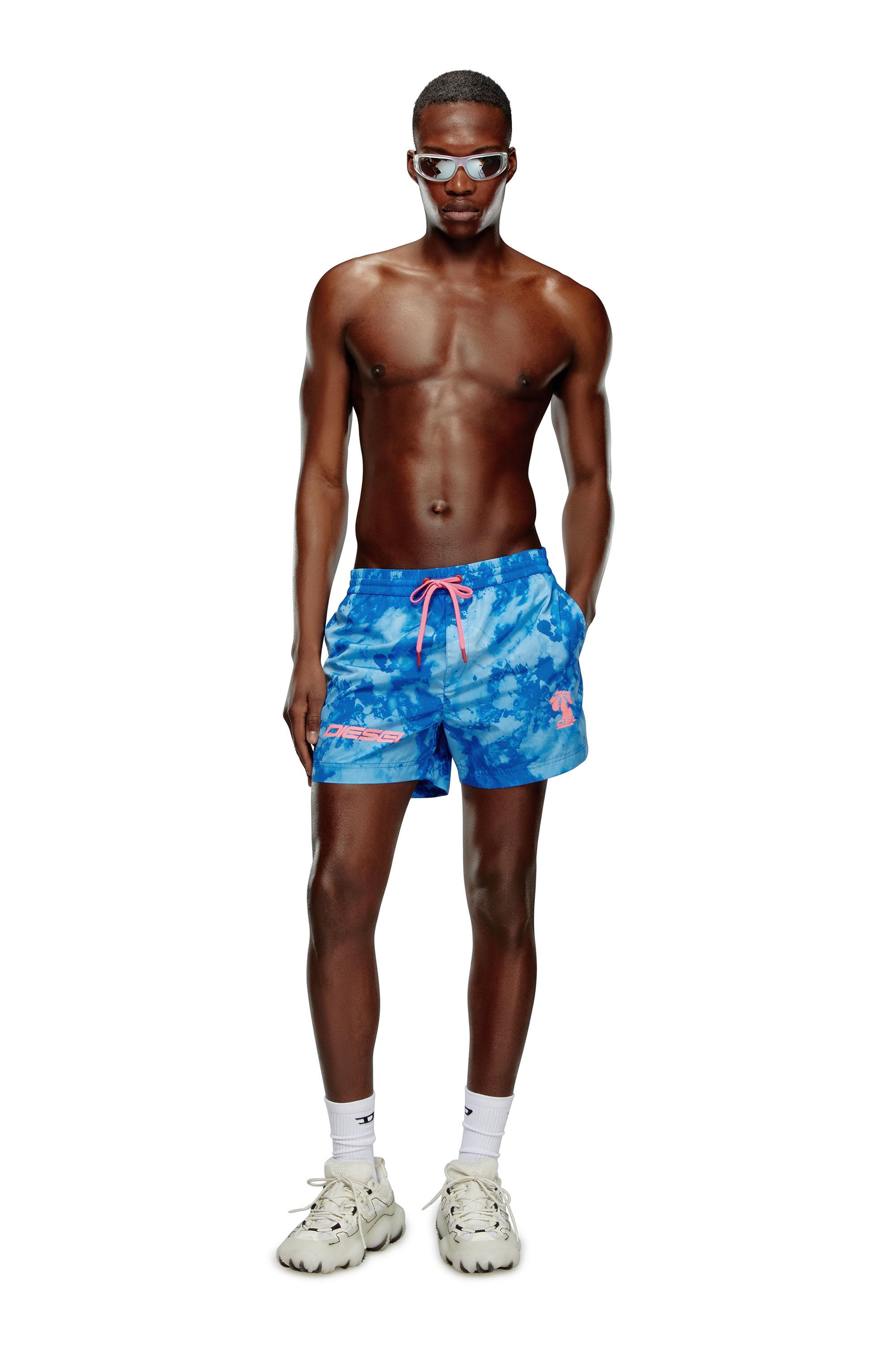 Diesel - BMBX-KEN-37-ZIP, Man Mid-length printed swim shorts in Blue - Image 1
