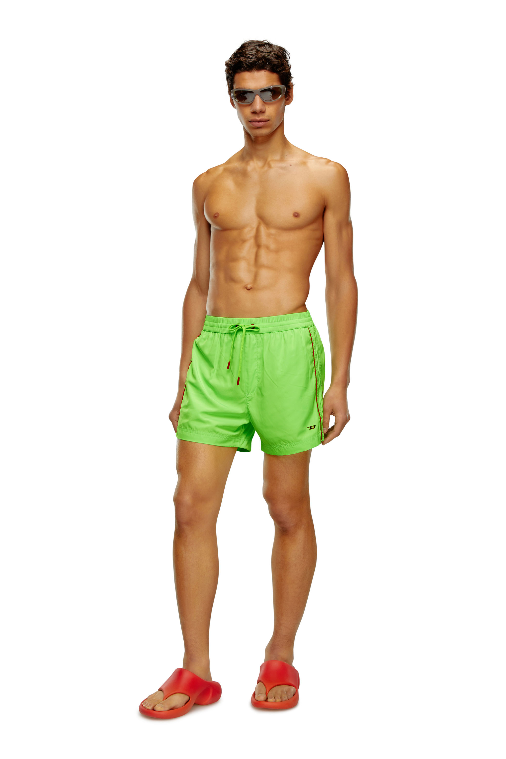 Diesel - BMBX-KEN-37, Man Mid-length swim shorts with piping in Green - Image 1