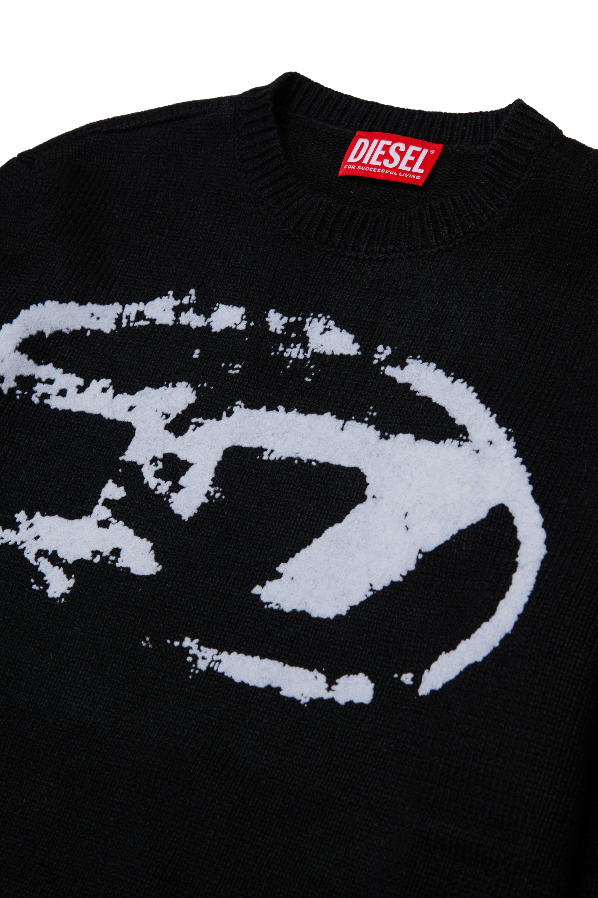 Diesel - KLEDI OVER, Man's Crewneck wool blend sweater with print in Black - 3