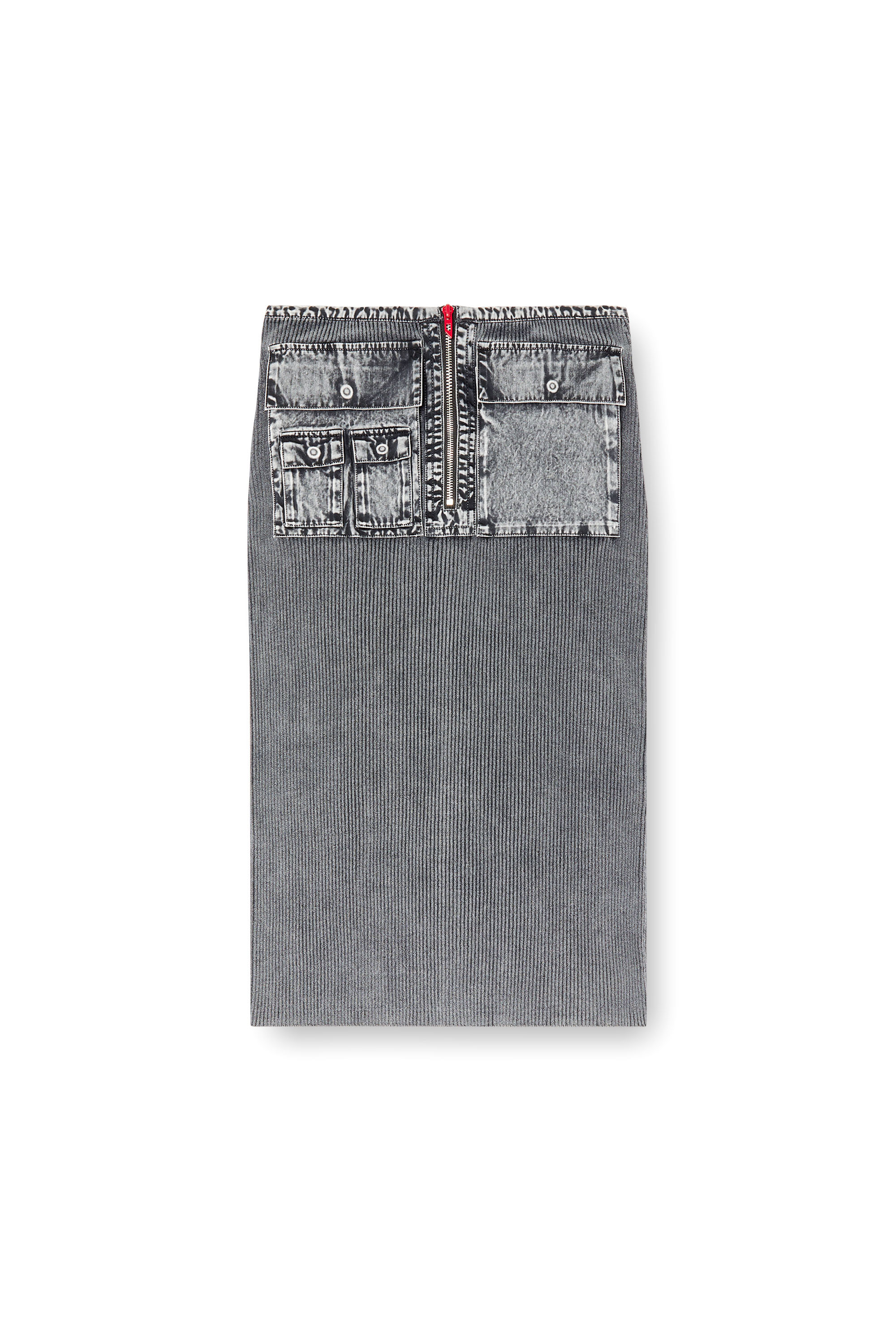M-MERYN, Dark grey Diesel - M-MERYN, Woman's Knit midi skirt with denim cargo pockets in Dark grey - 2