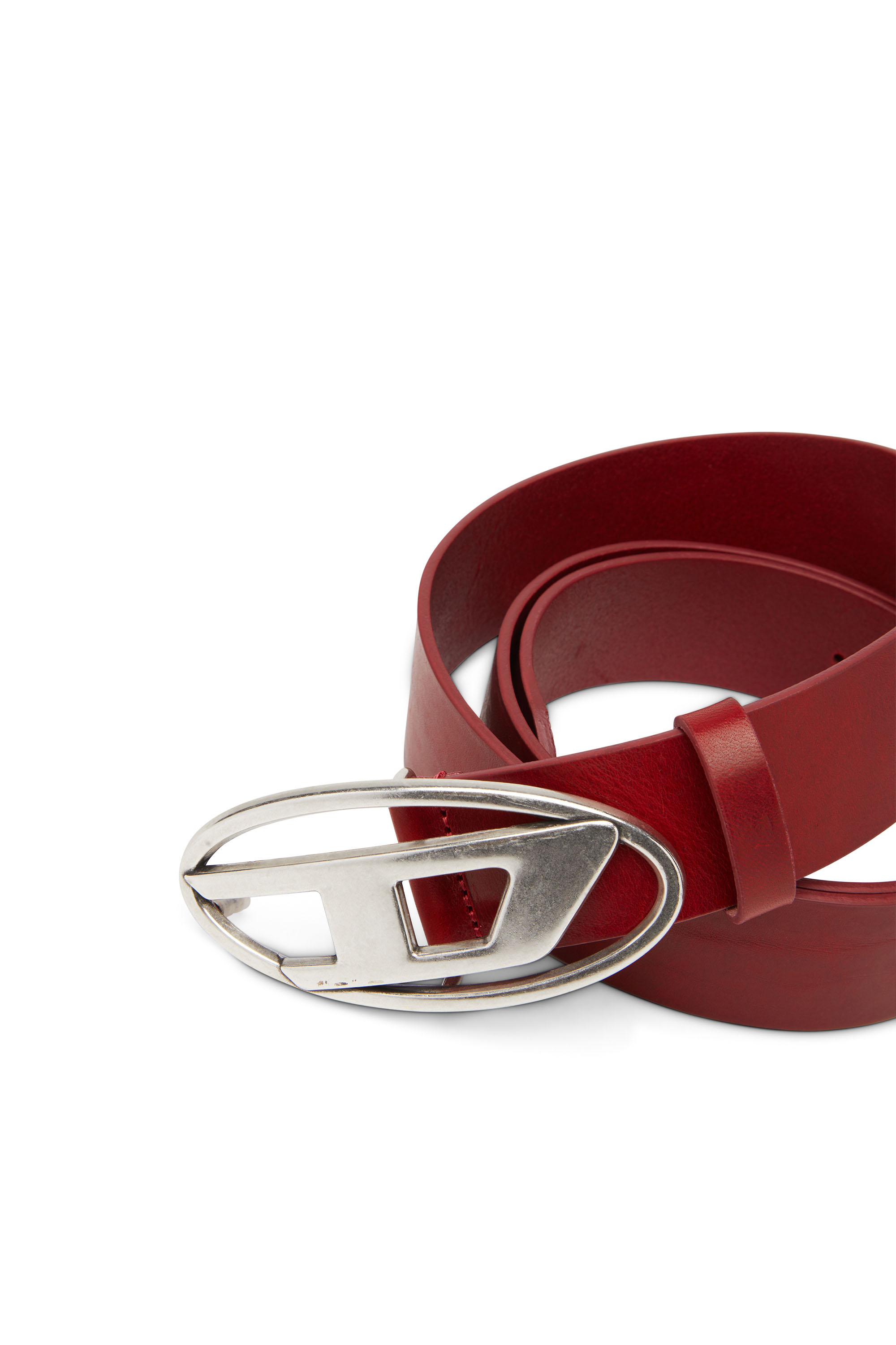 B-1DR, Red Diesel - B-1DR, Man's 3.9cm leather belt with D buckle in Red - 2