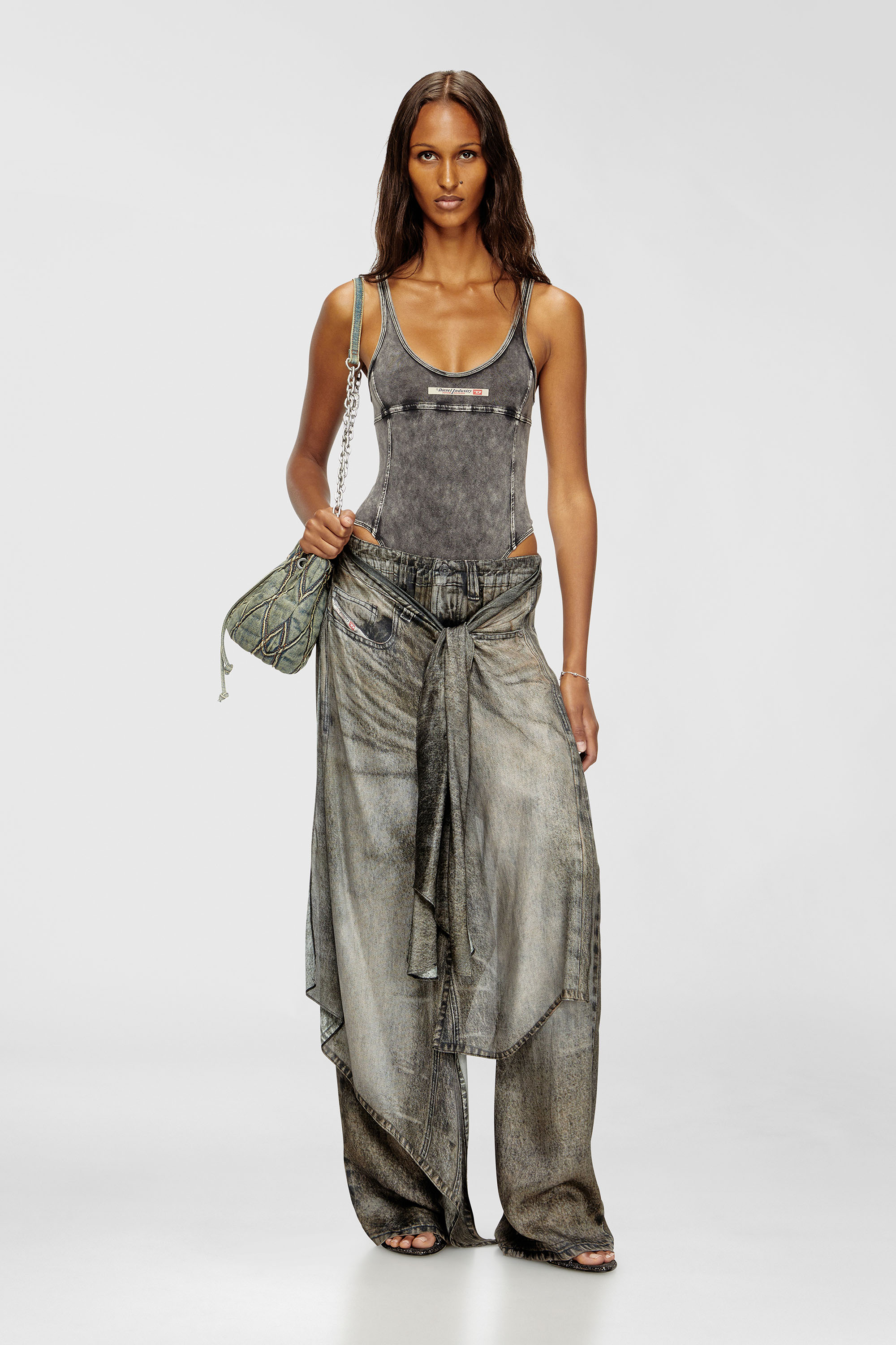 Diesel - PHOEBE-DNM, Woman's Bodysuit in denim-effect jersey in Dark grey - 6