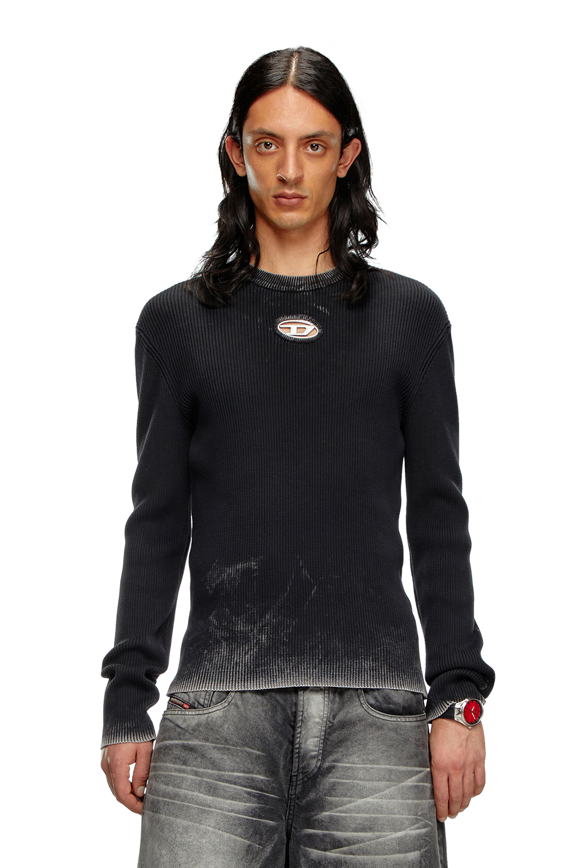 Diesel - K-DARIN-A, Man Cut-out jumper with Oval D in Black - Image 1