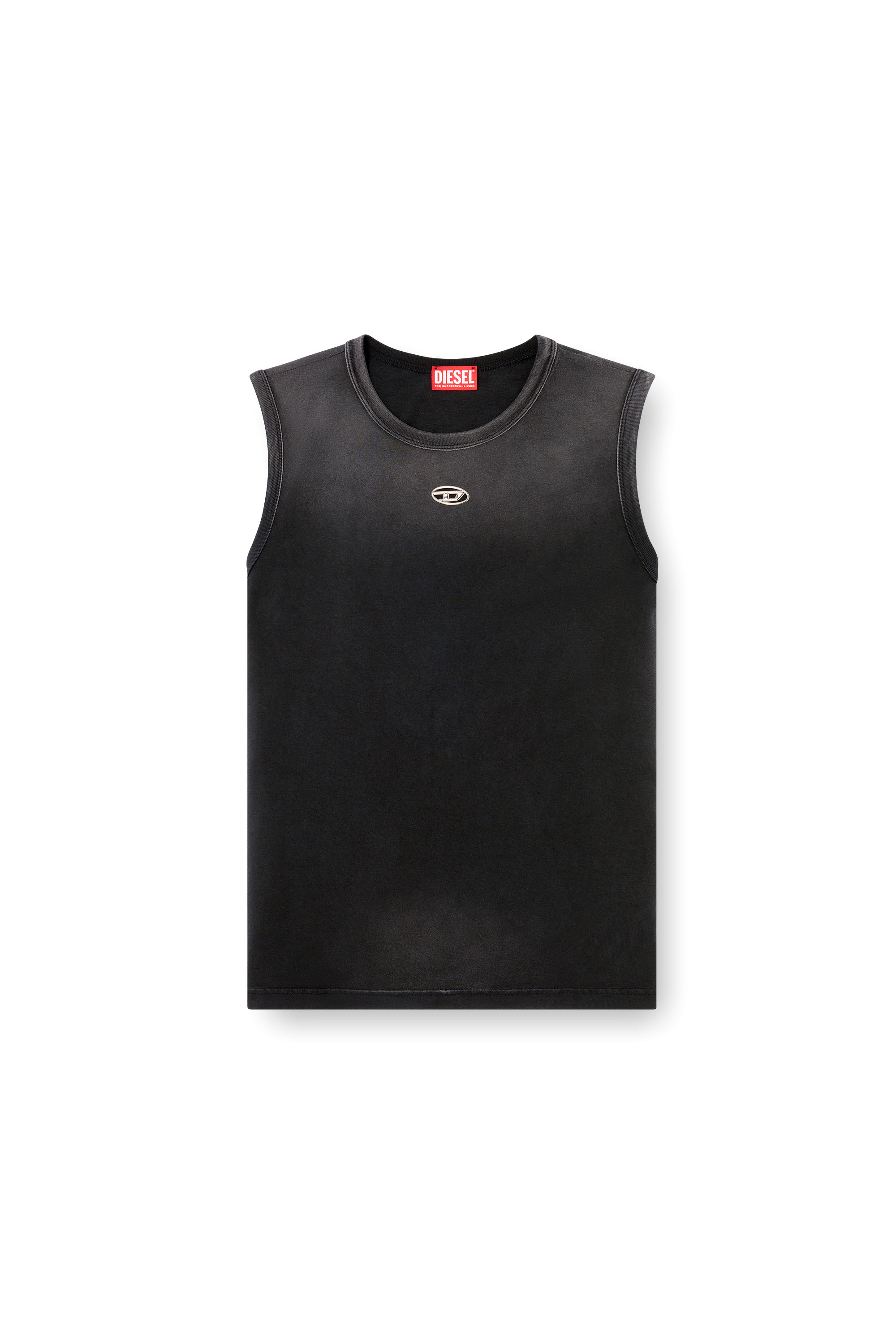 Diesel - T-BRICO-NEW, Man's Faded tank top with cut-out Oval D in Black - 2