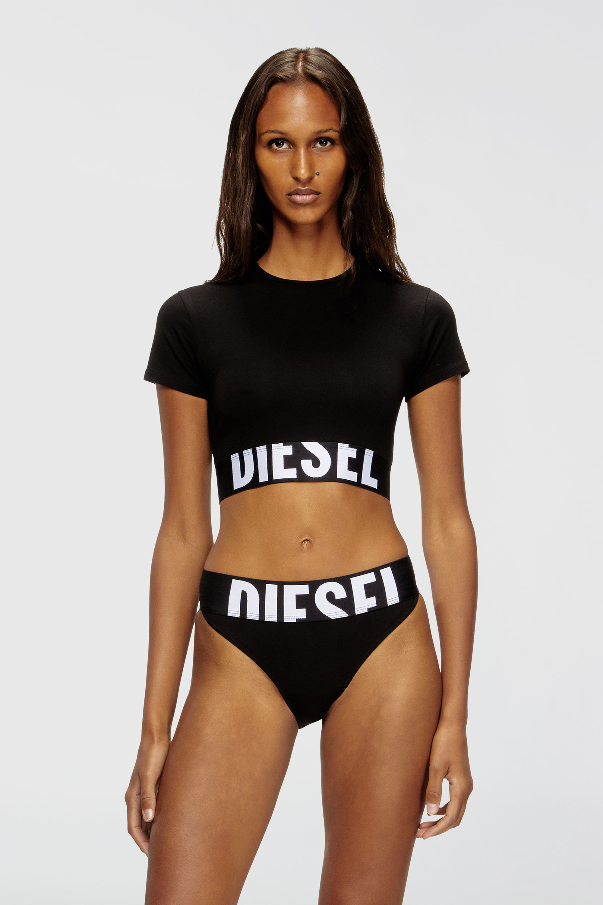 Diesel - UFTEE-SPORT-CROPPED-T-SHIRT, Woman's Sporty cropped top with logo band in Black - 3