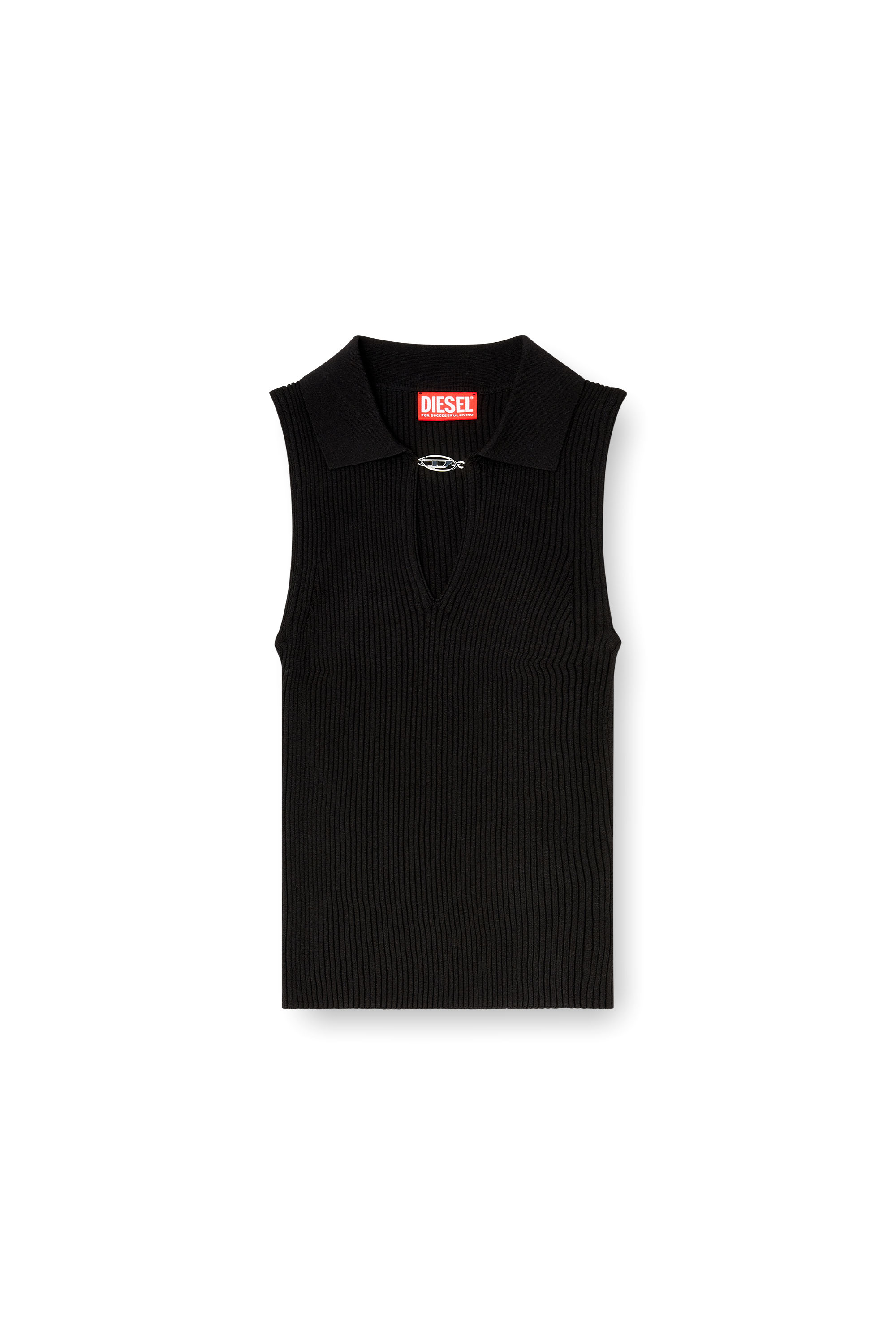 Diesel - M-LILITA, Woman's Sleeveless rib-knit polo top in silk blend in null - 2