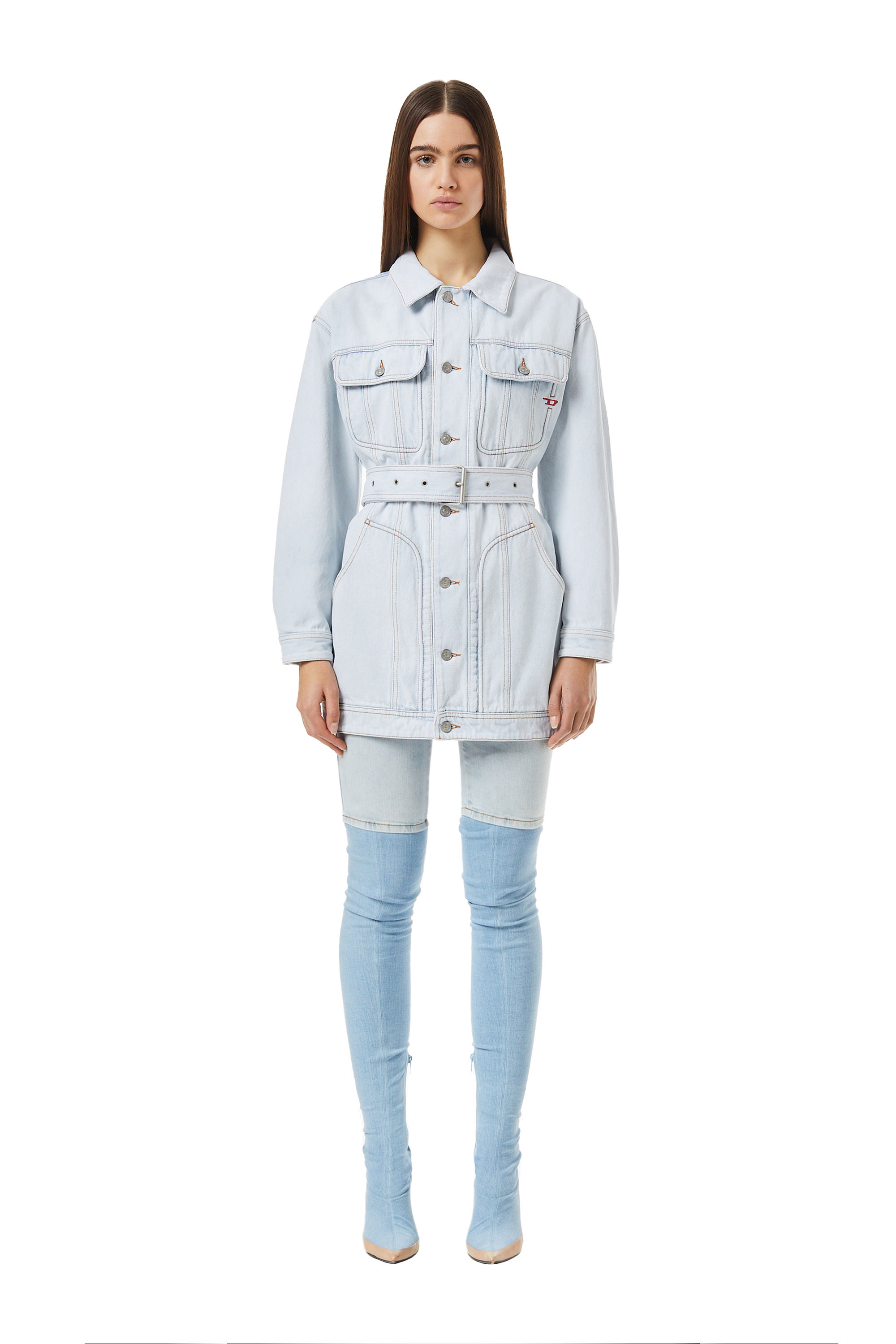 Diesel - DE-FLAMINIA TRUCKER COAT, Woman's Trucker coat in Light Blue - 3