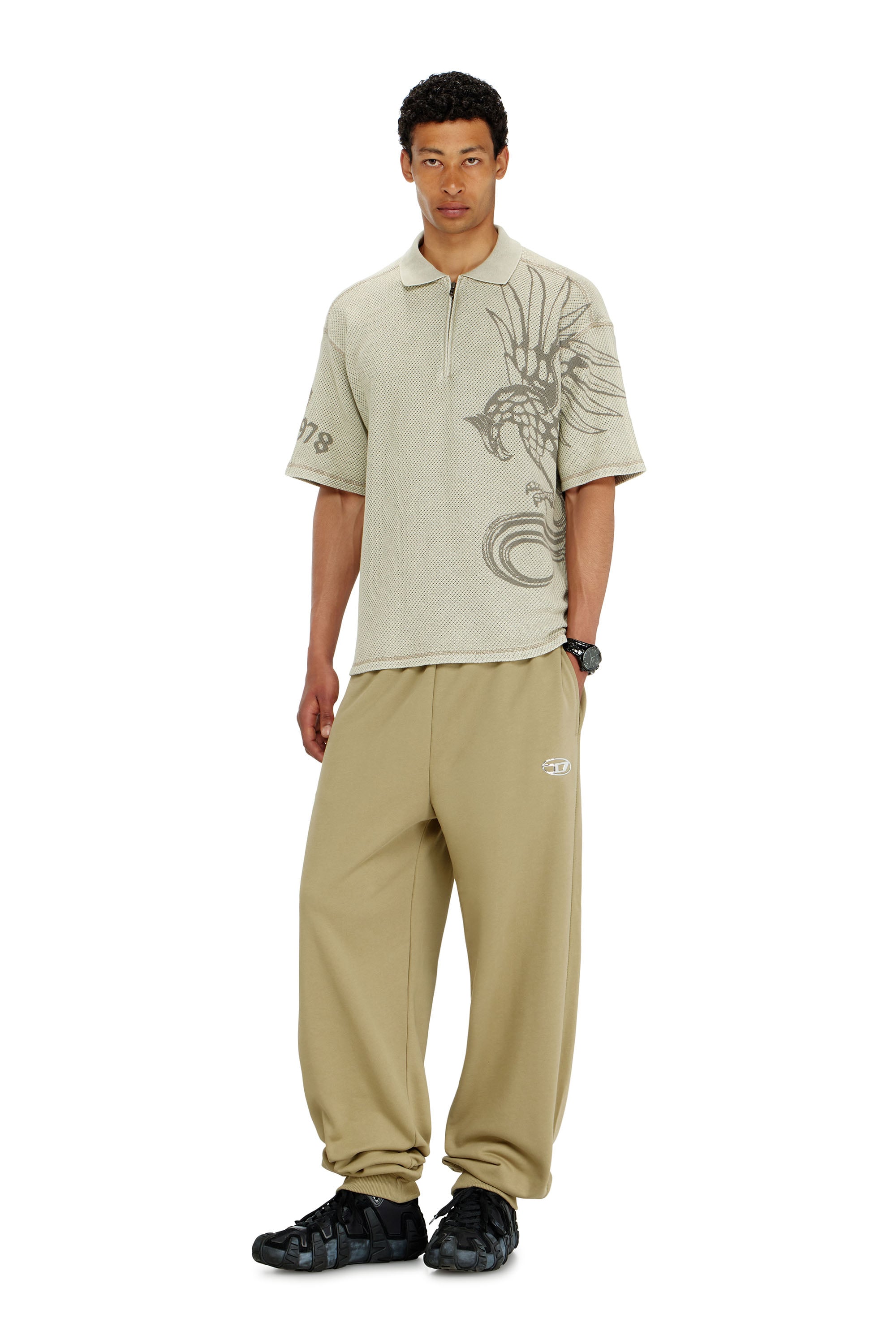 Diesel - P-MARKY-IOD, Man's Cotton pants with metallic Oval D in Beige - 1