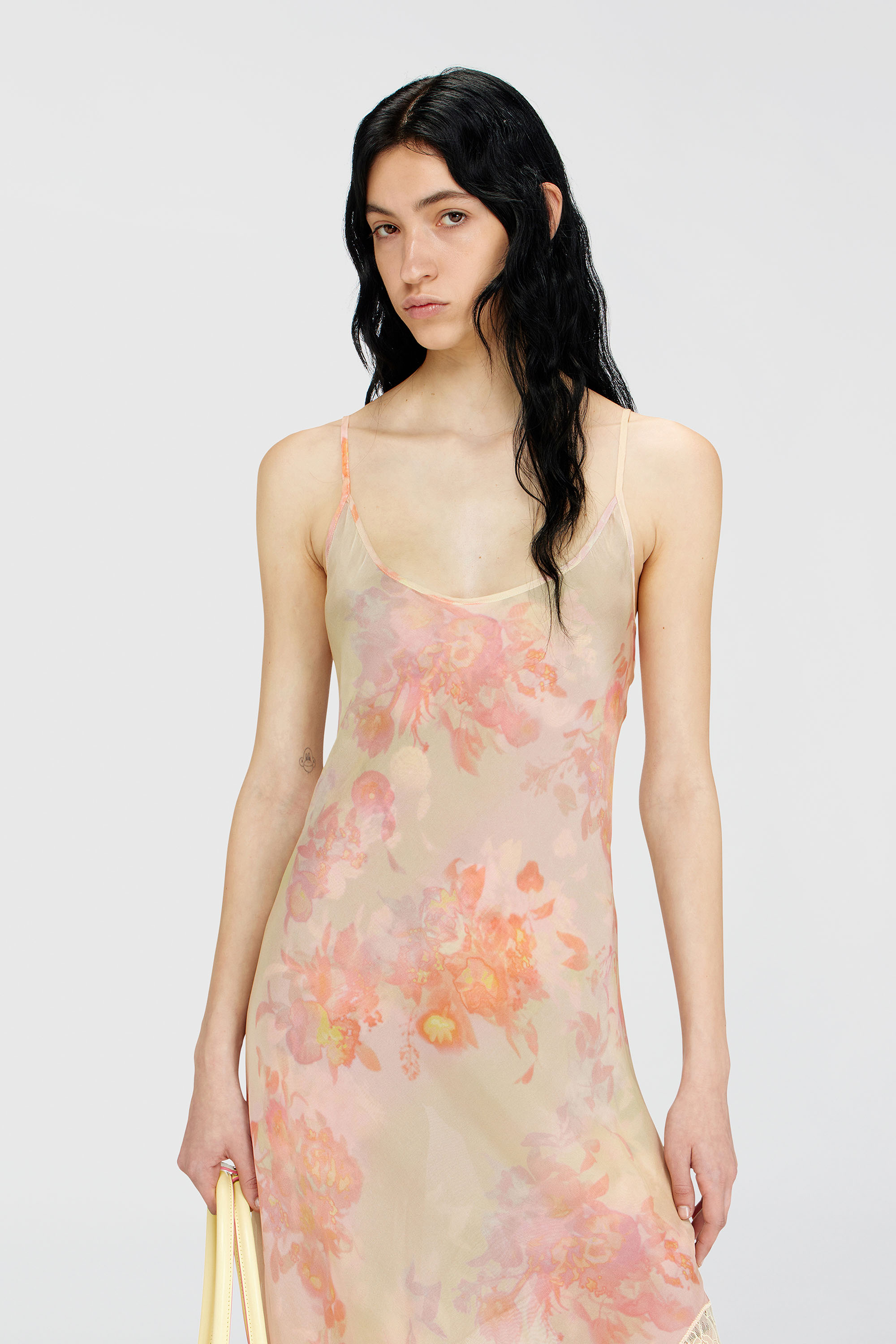 Diesel - D-ANCEL, Woman's Midi slip dress with floral print and lace trim in Pink/Yellow - 5