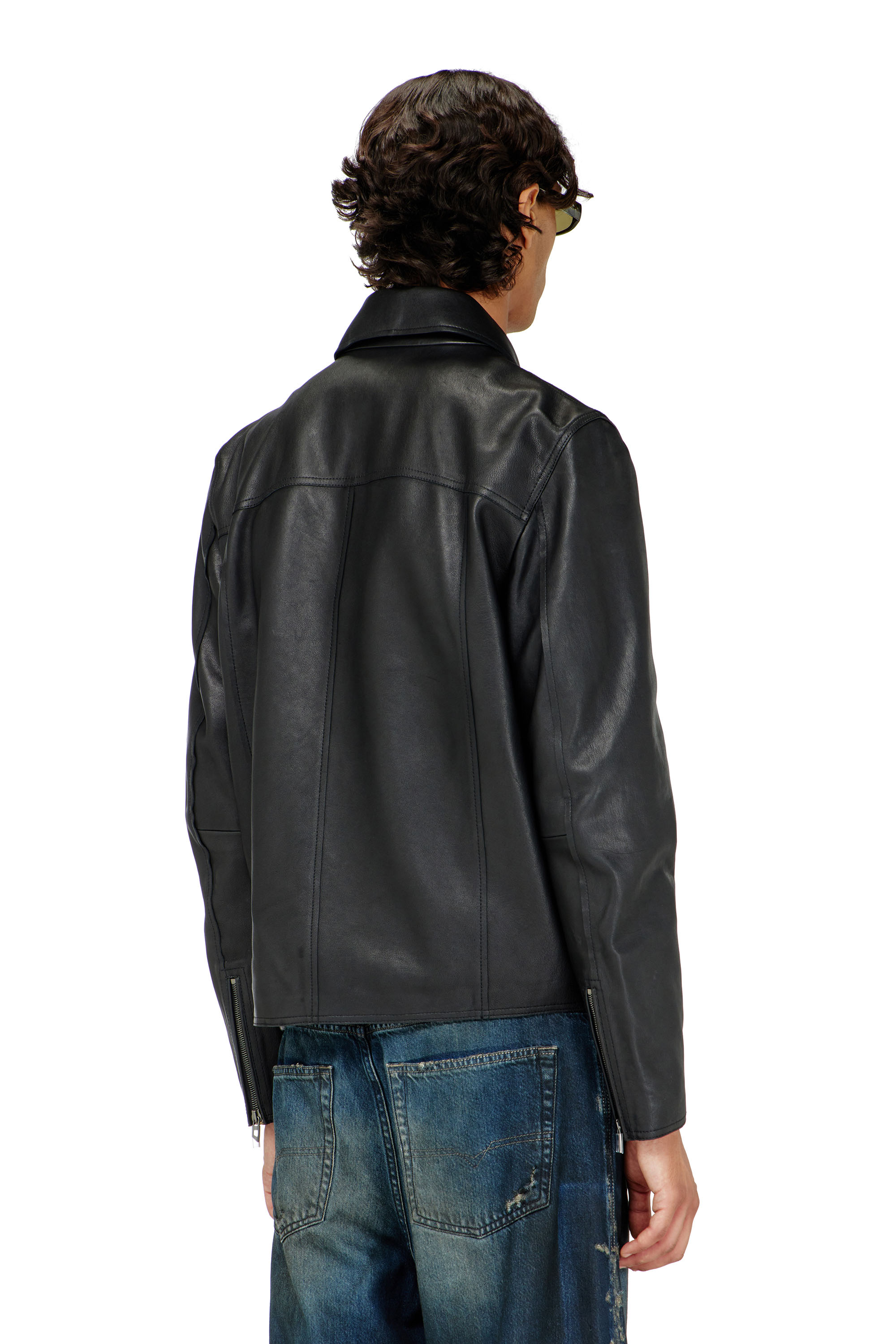 Diesel - L-KORN-A, Man's Leather jacket with embossed Oval D in Black - 4