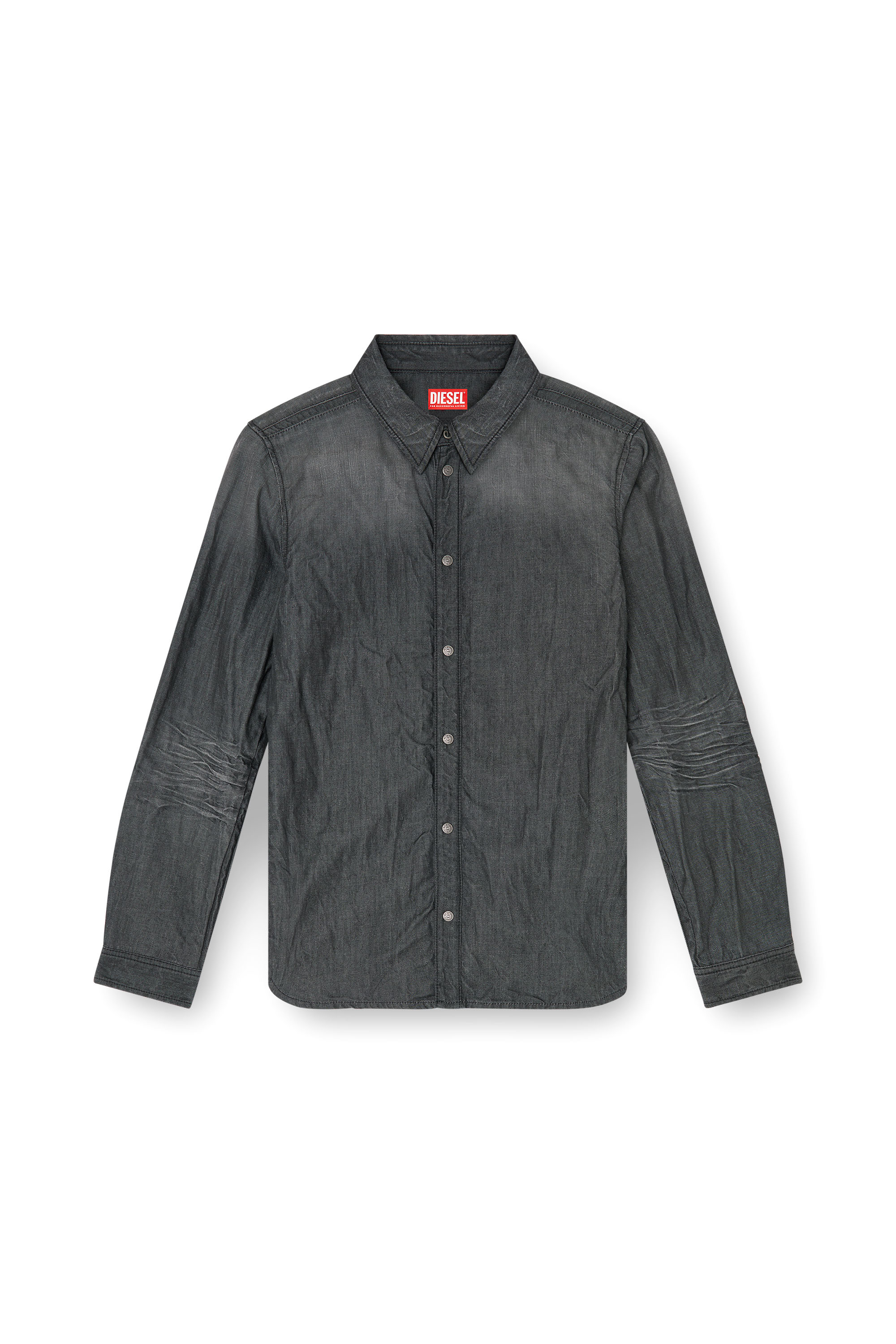 Diesel - D-SYNAR-FSJ2, Man's Shirt in creased denim in Black/Dark grey - 4