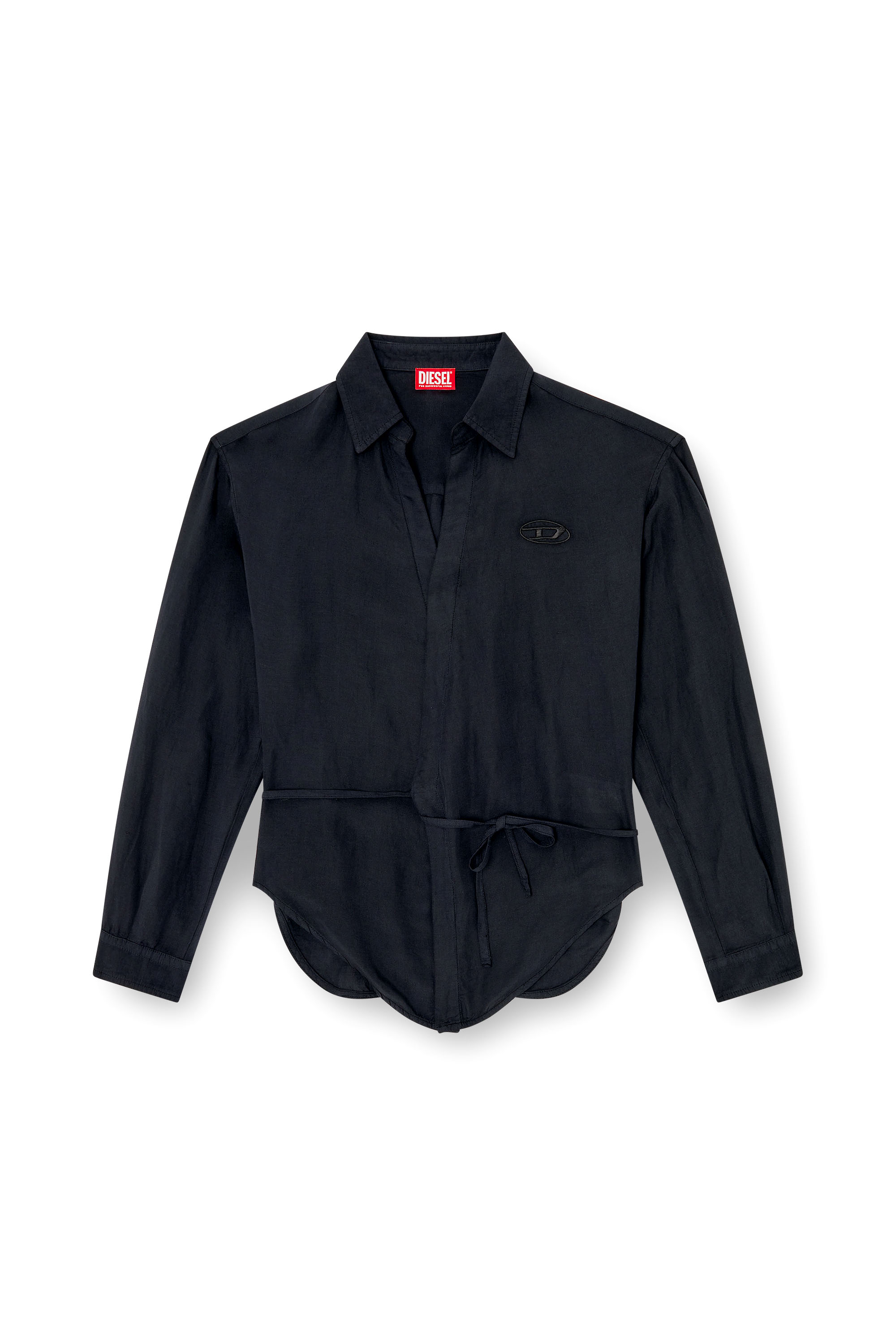 Diesel - C-DELPHOS-S3, Woman's Linen-blend shirt with wrap closure in Black - 3
