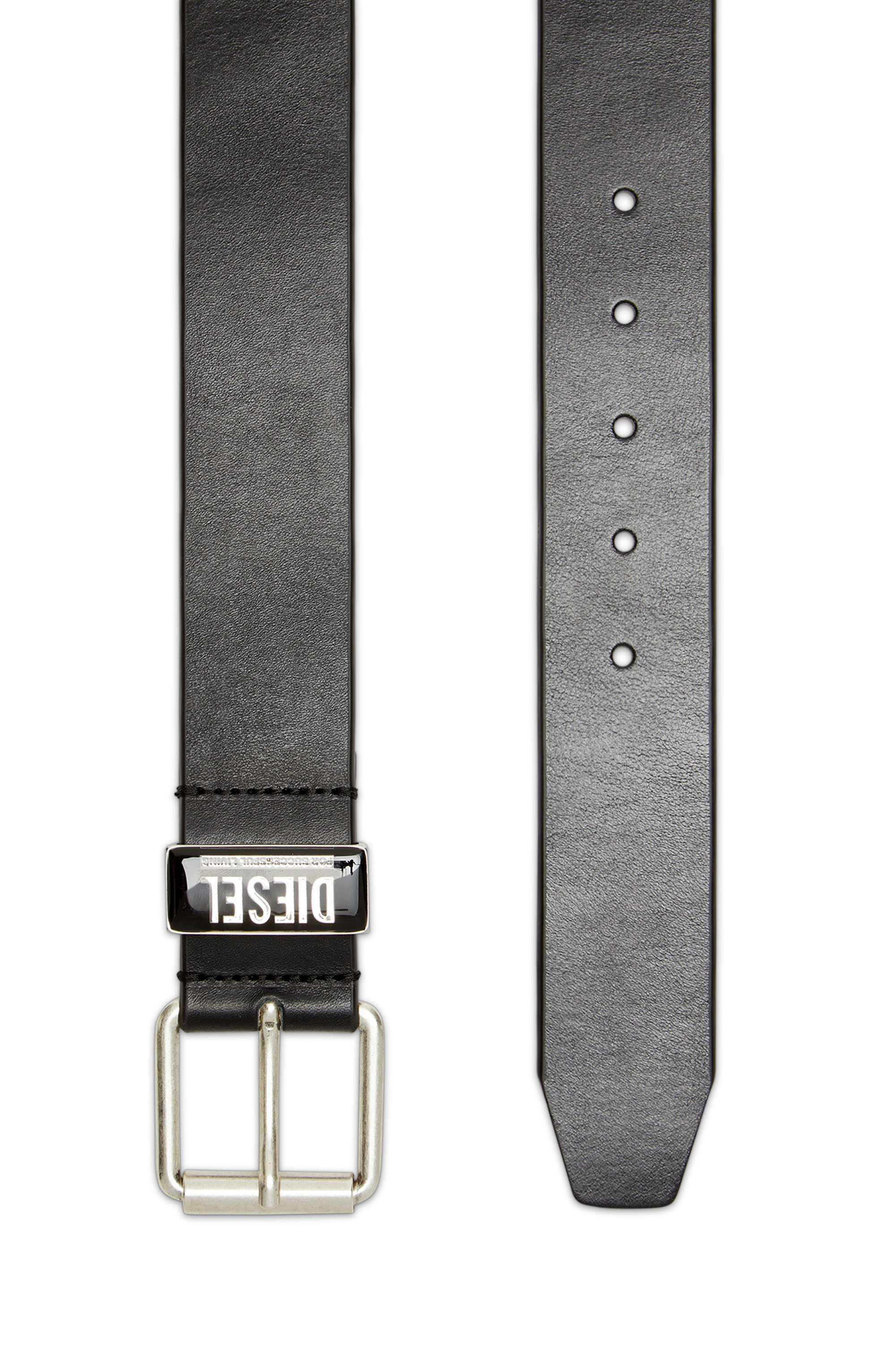 B-GLOSSY LOOP 40, Black Diesel - B-GLOSSY LOOP 40, Man's 3.9cm leather belt with enamelled logo loop in Black - 2
