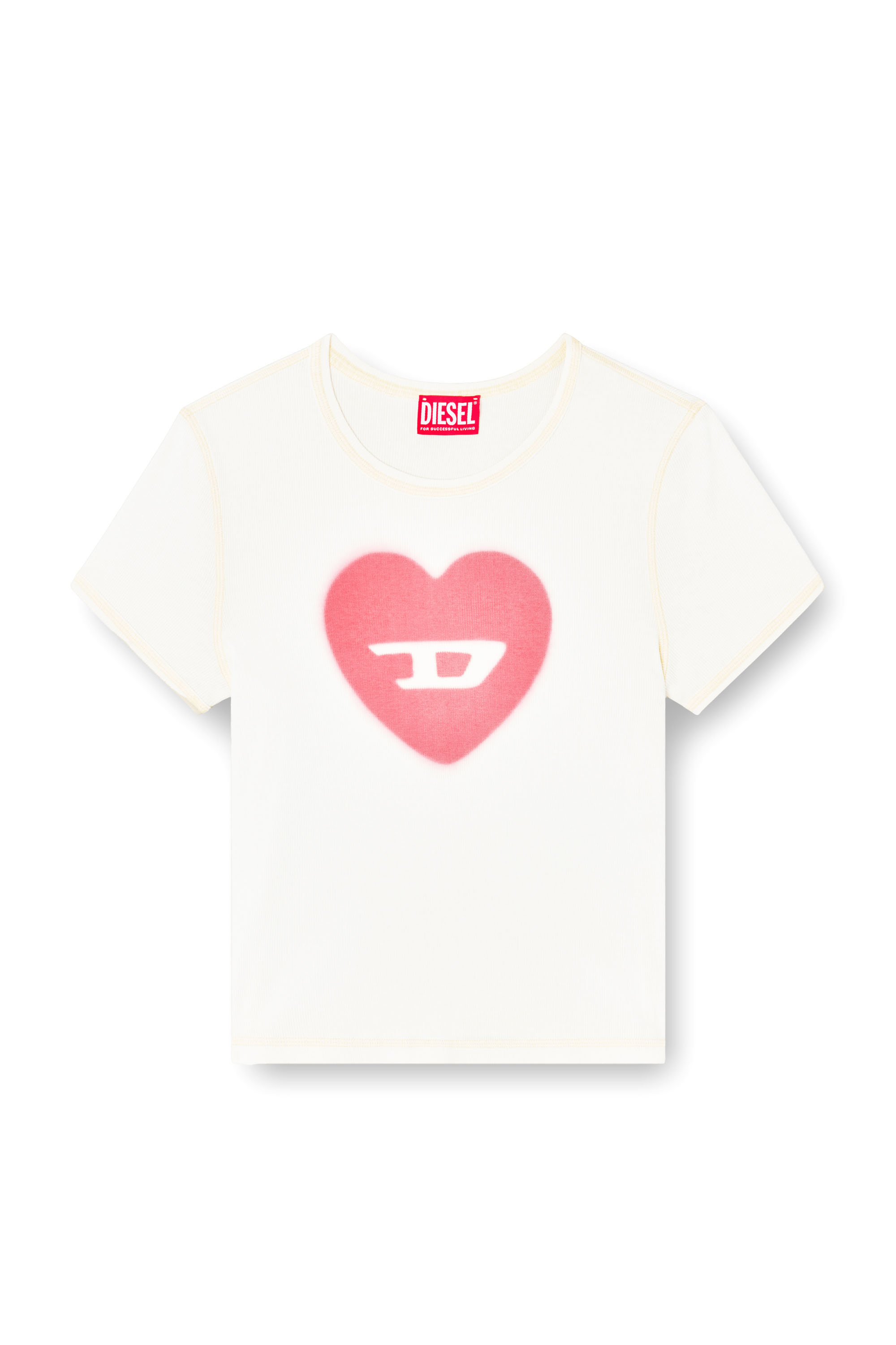 T-ELE, White Diesel - T-ELE, Woman's Ribbed T-shirt with watercolour heart D in White - 2
